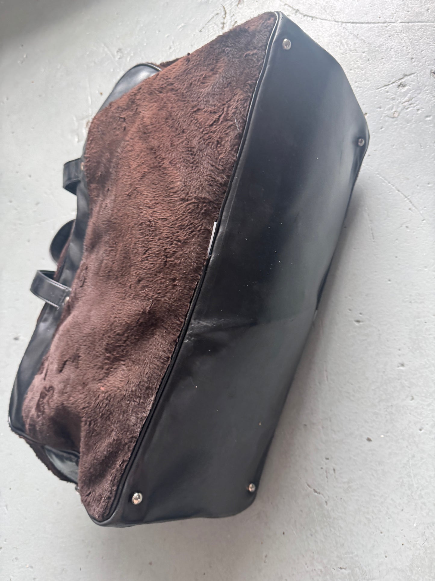jean colonna faux fur and leather boston bag