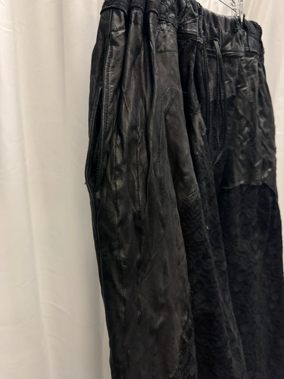 TT Shohei Takamiya Leather + Thick Lace Wide Leg Layered Trouser