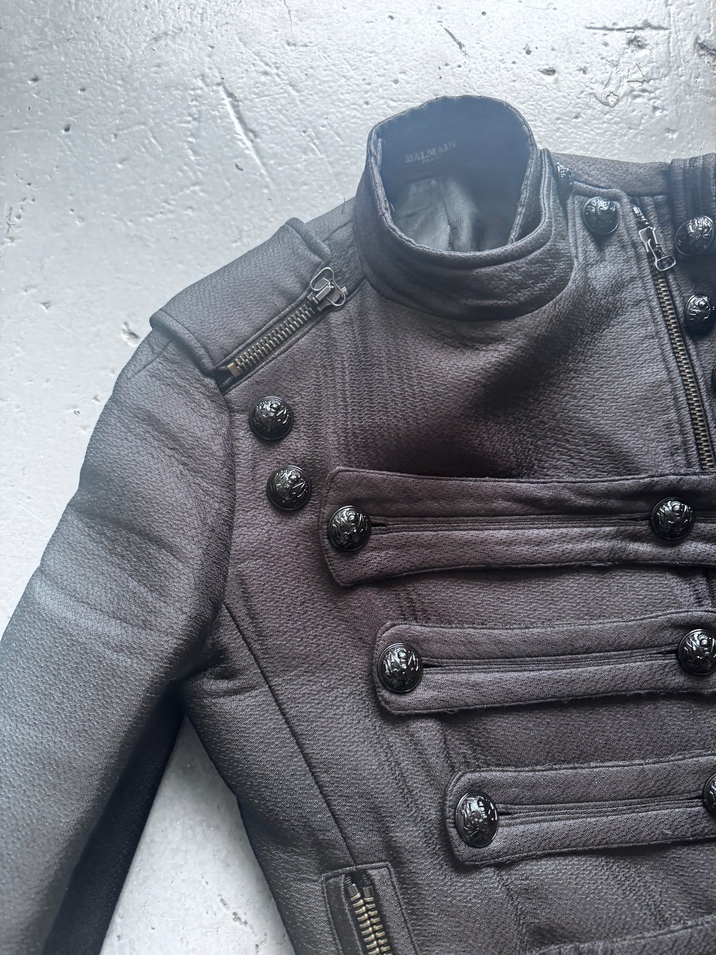 balmain multi strap military jacket