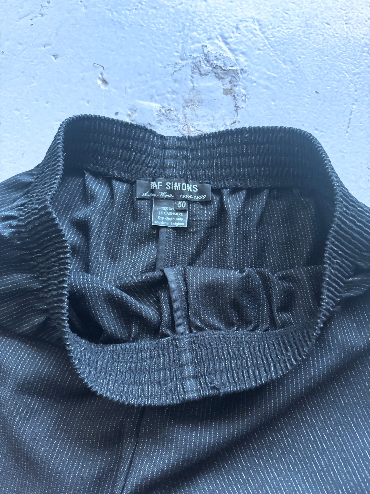 raf simons aw98 pinstripe wool wide trouser