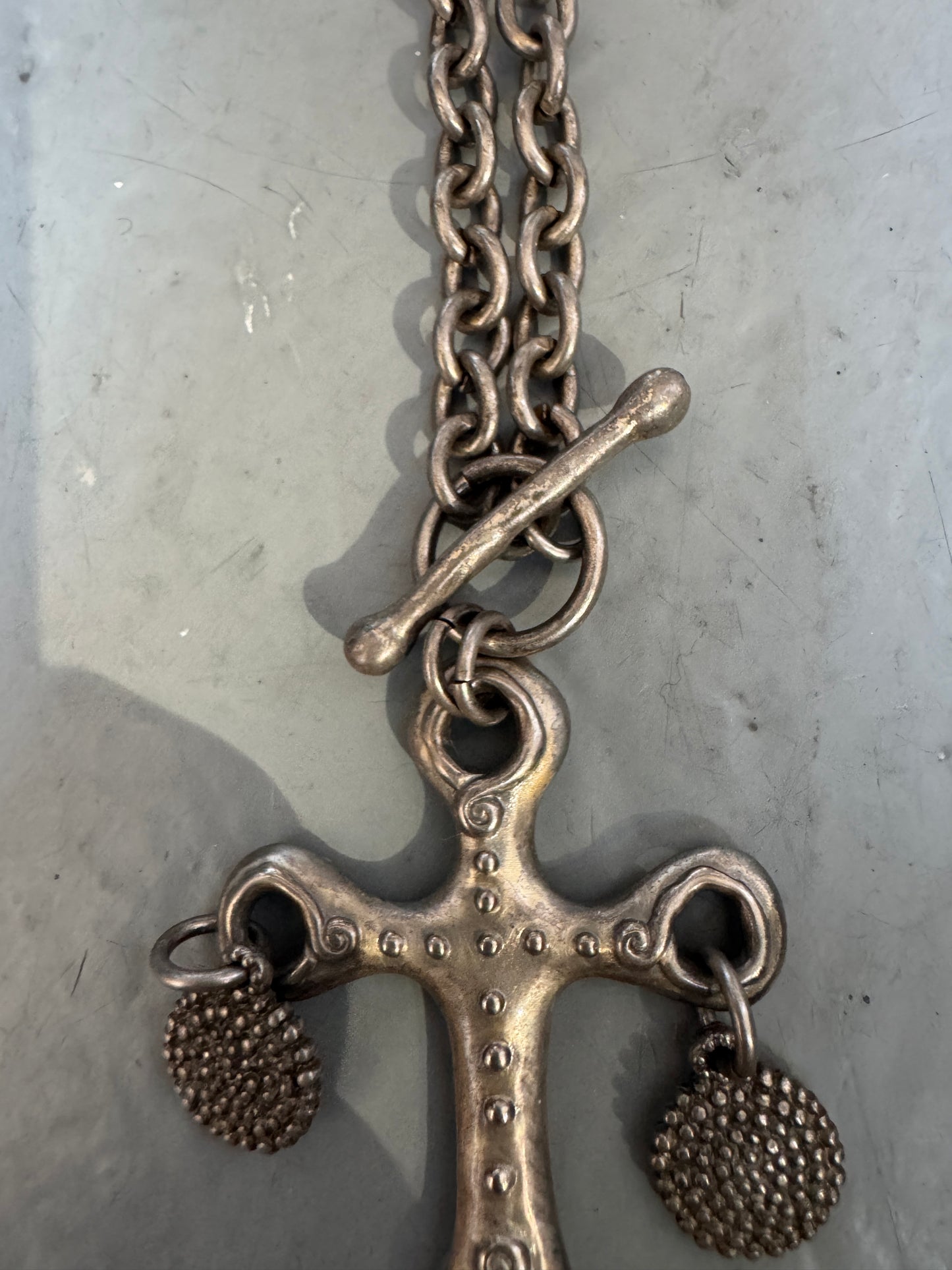 vintage large cross industrial chain necklace