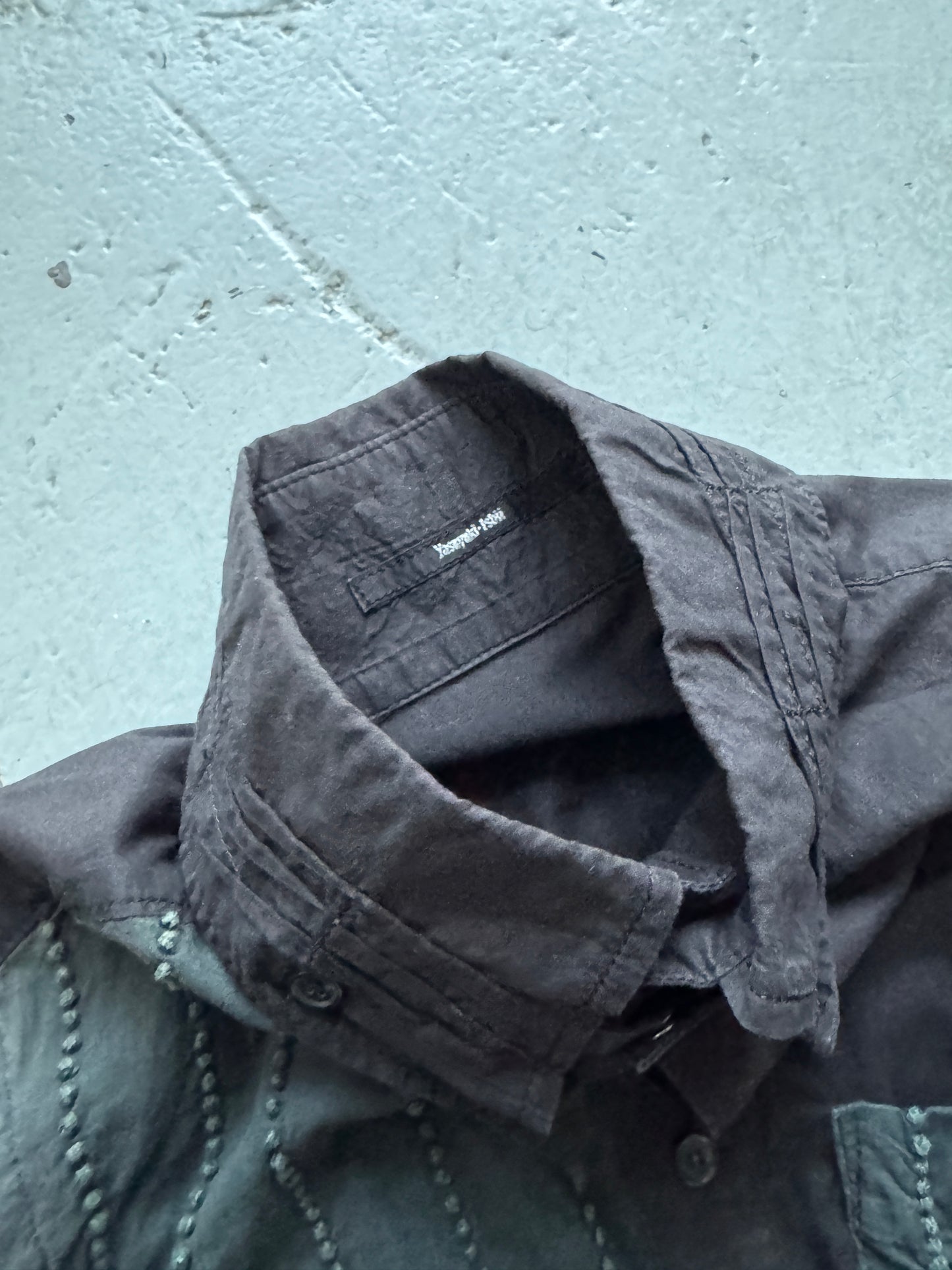 yasuyuki ishii cage collar asymmetric shirt