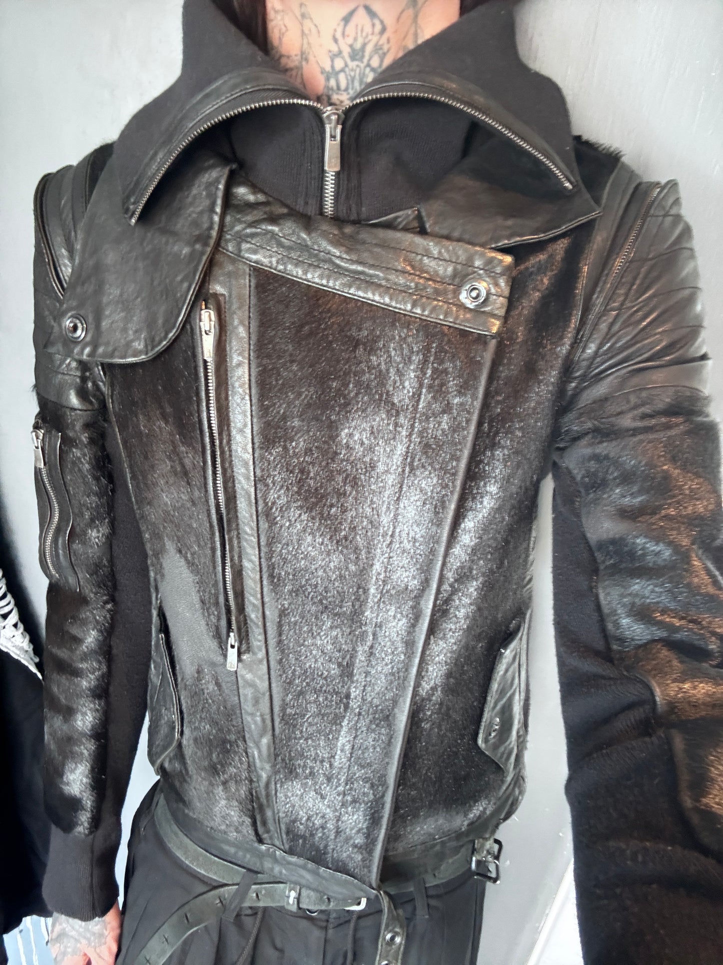 Yasuyuki Ishii High Neck Belted Pony Hair Jacket