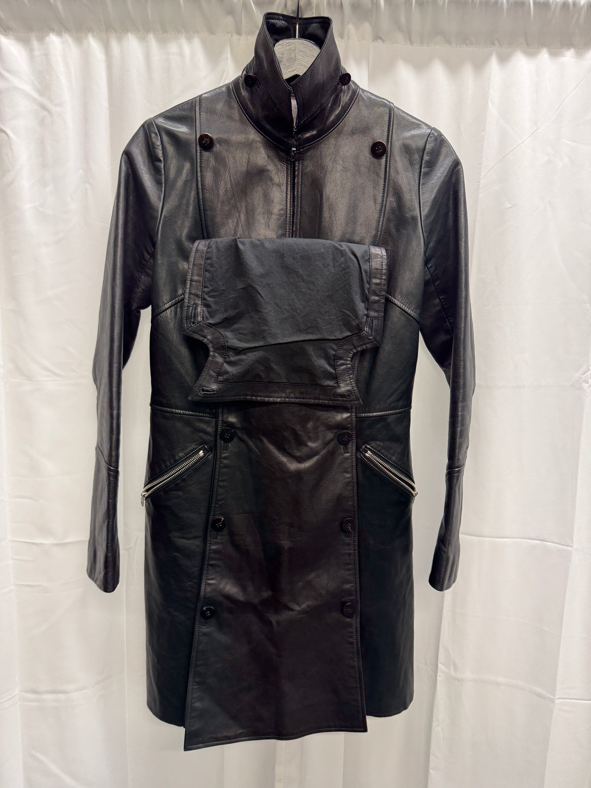 s/stere removeable napoleon buttoned layer leather coat