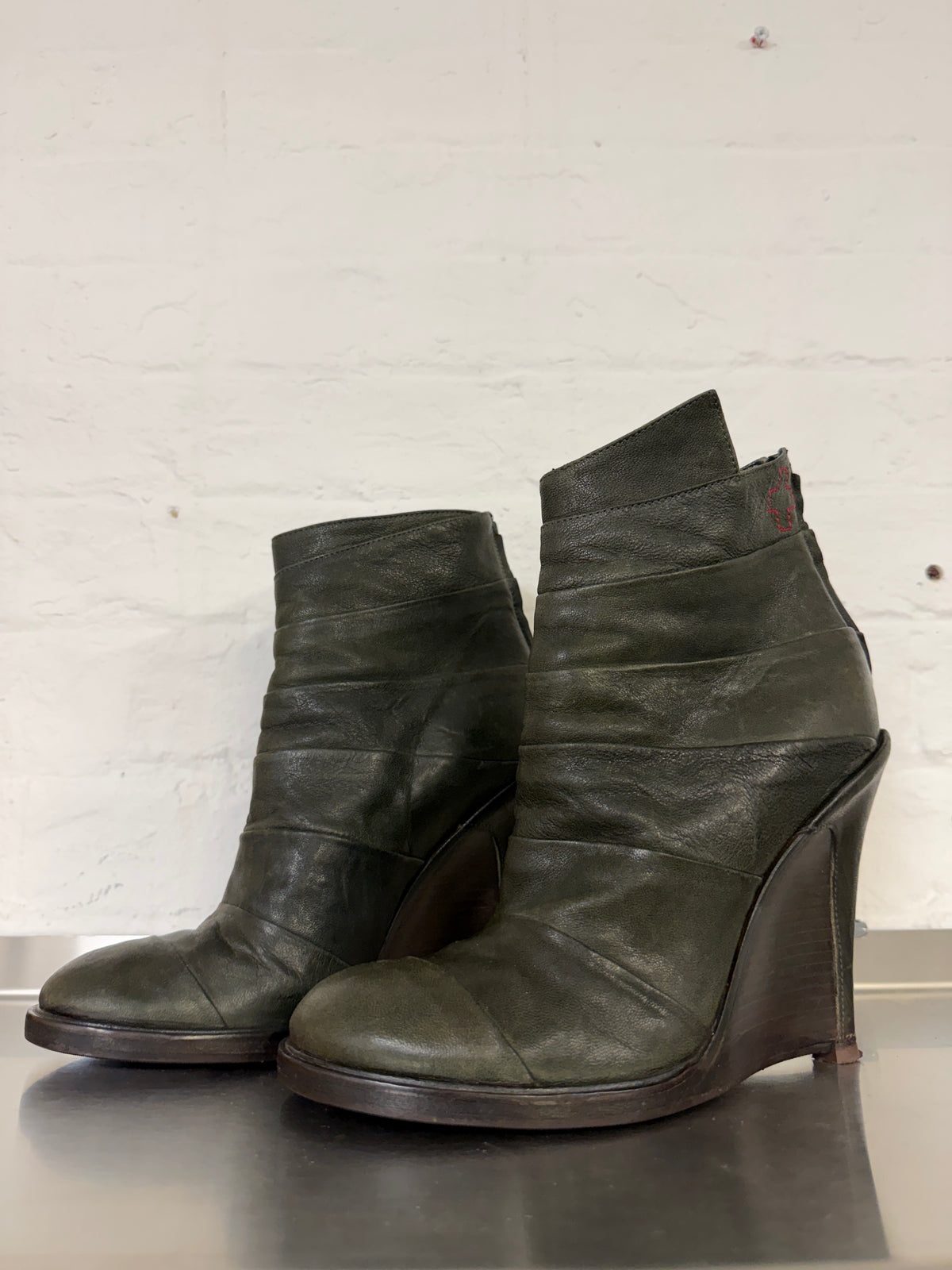 AF Vandevorst Bandage Wrap Leather Wedge Heel