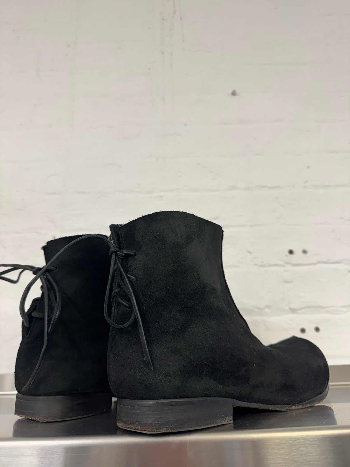 Carpe Diem Suede Backlace Curve Toe Boots