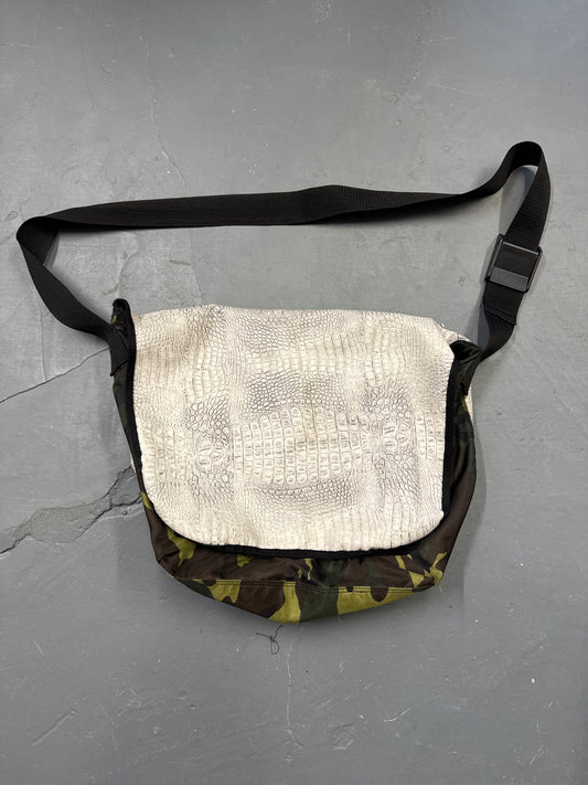 cabane de zucca silver croc leather camo bag