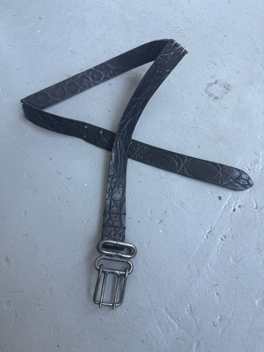 objet pierced crocodile effect leather belt
