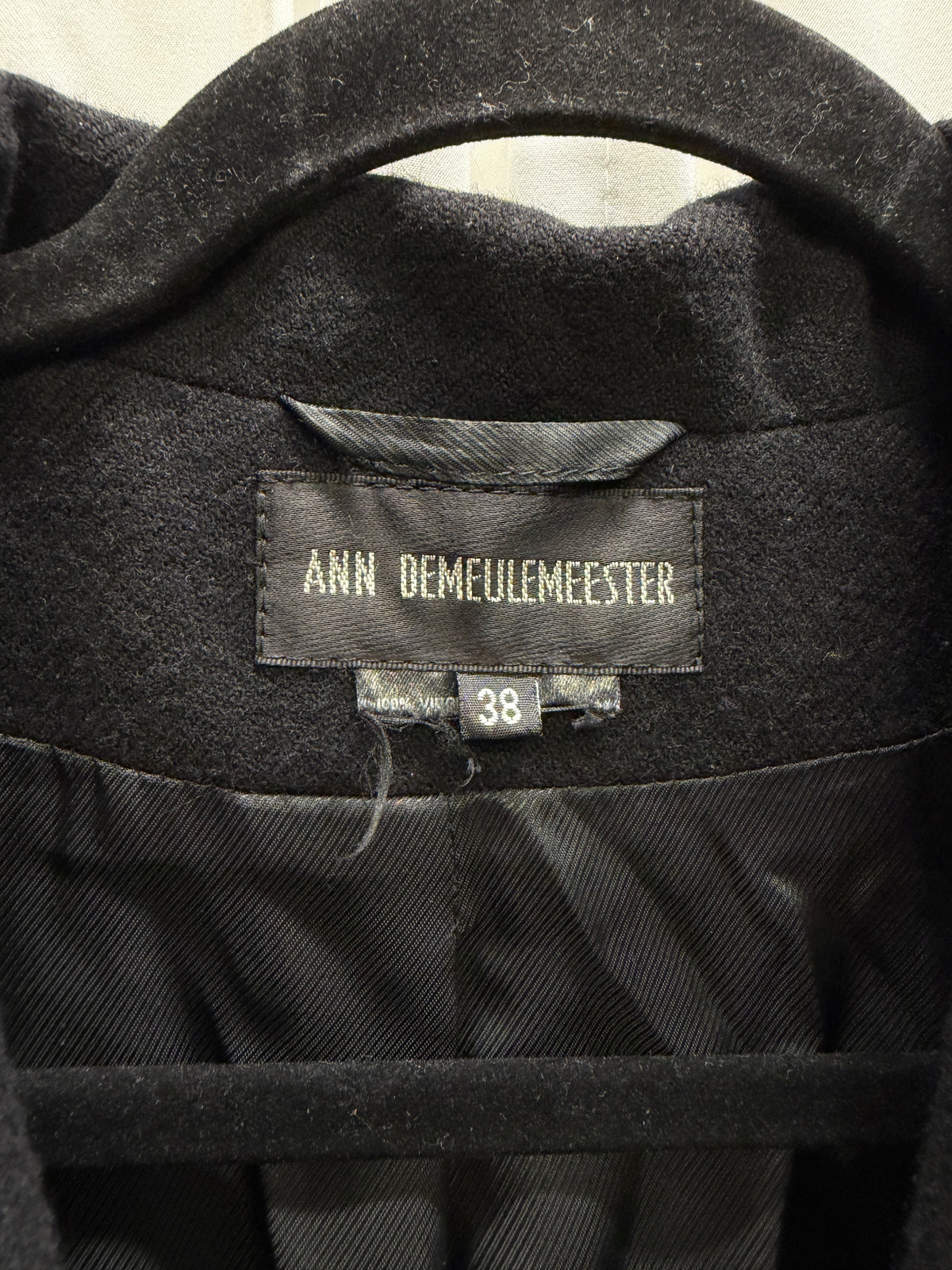 Ann Demeulemeester Early 2000s Satin Trim High Buttoning Wool Coat (S)