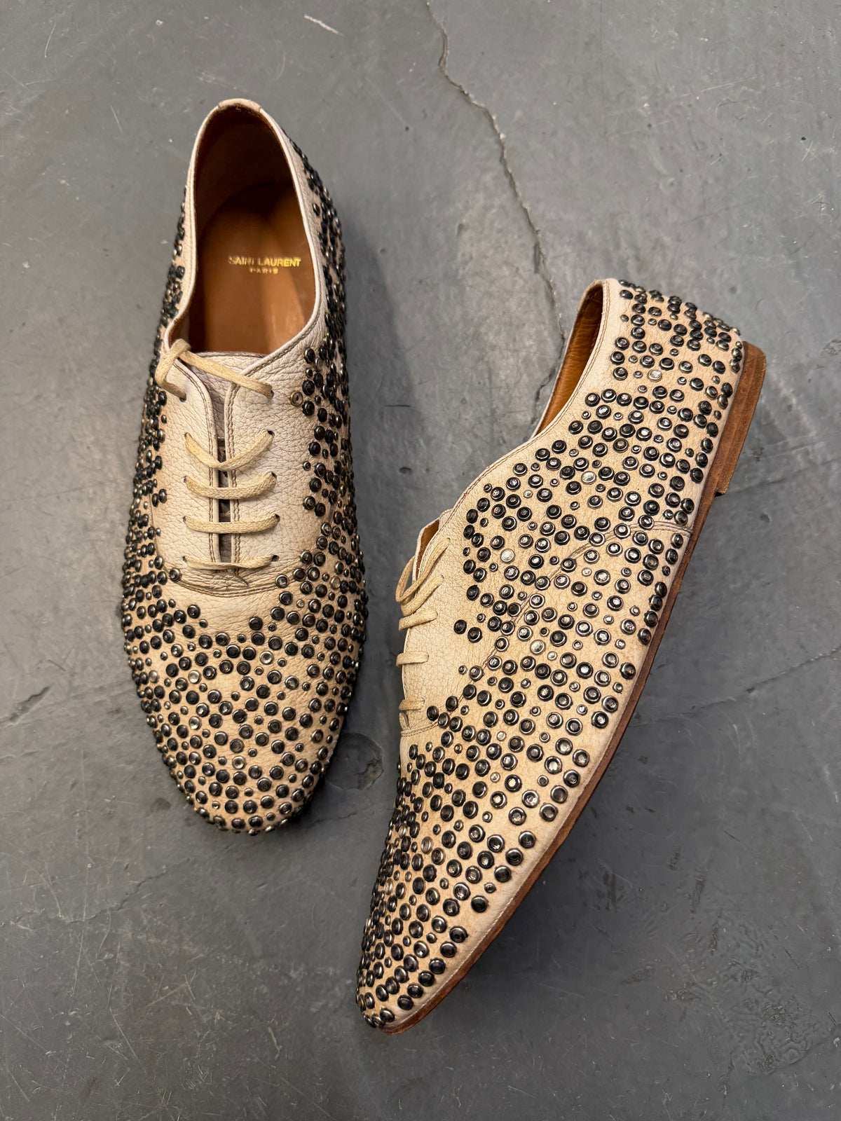 Saint Laurent Paris All Over Studded Leather Derby Shoes (44/45)