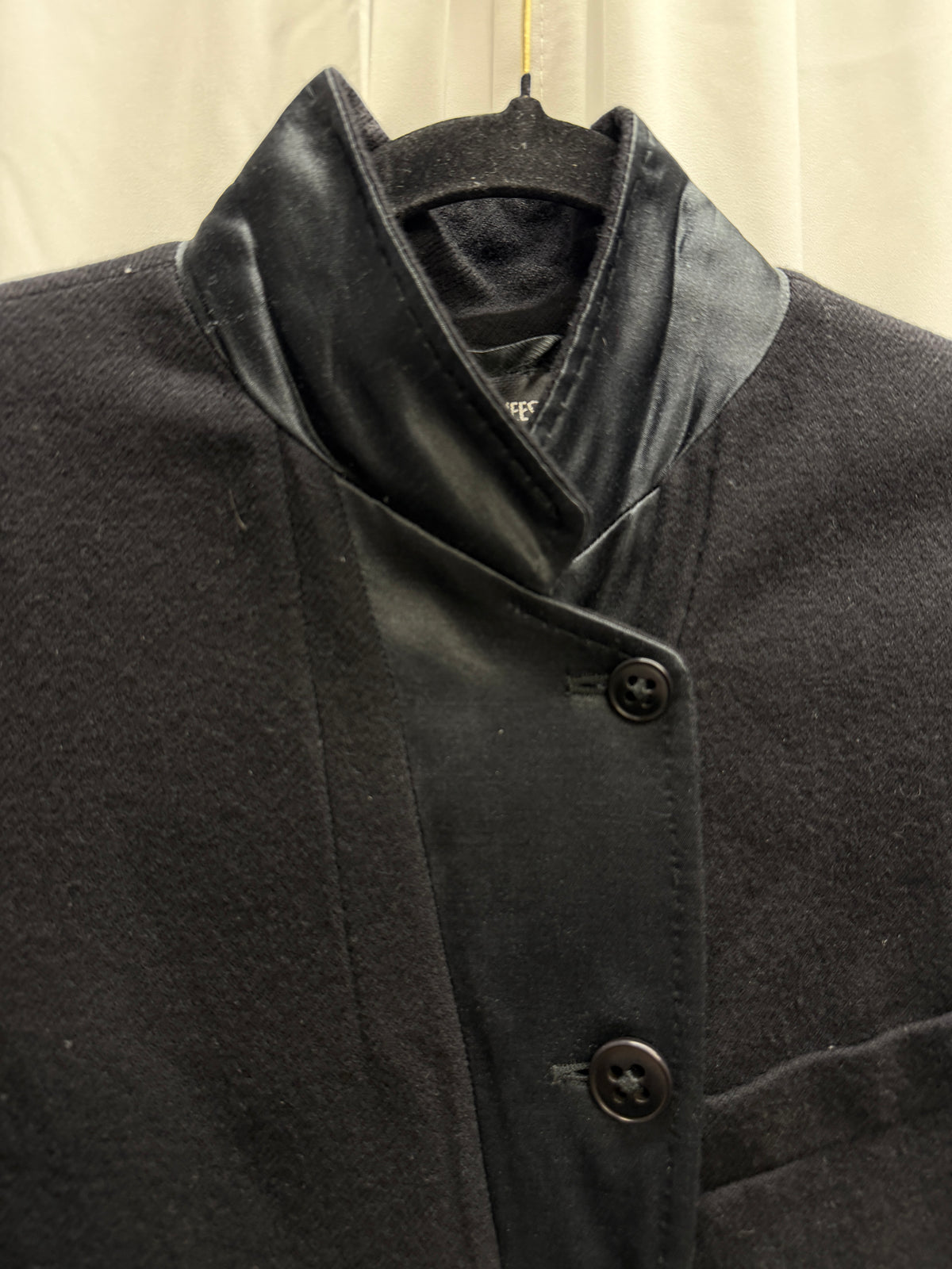 Ann Demeulemeester Early 2000s Satin Trim High Buttoning Wool Coat (S)