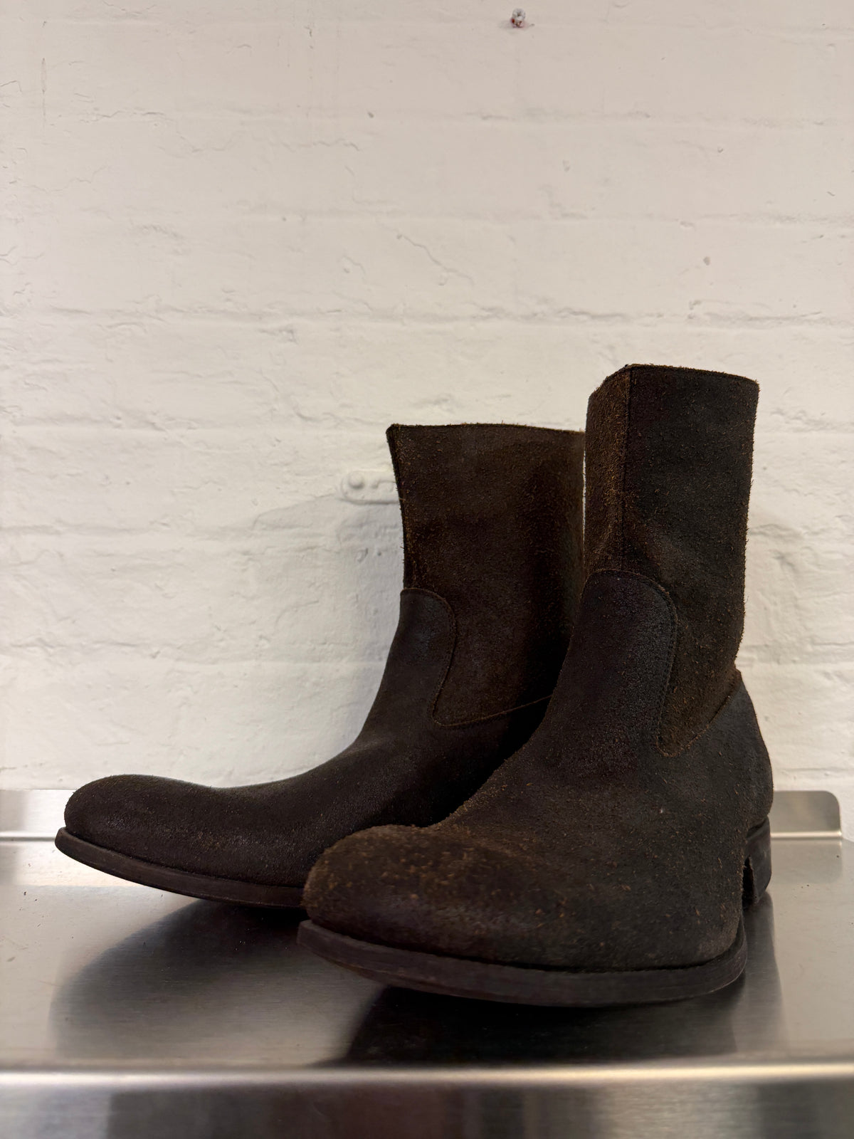 Carpe Diem Reverse Horse Leather Back-Zip Boots (43/44)