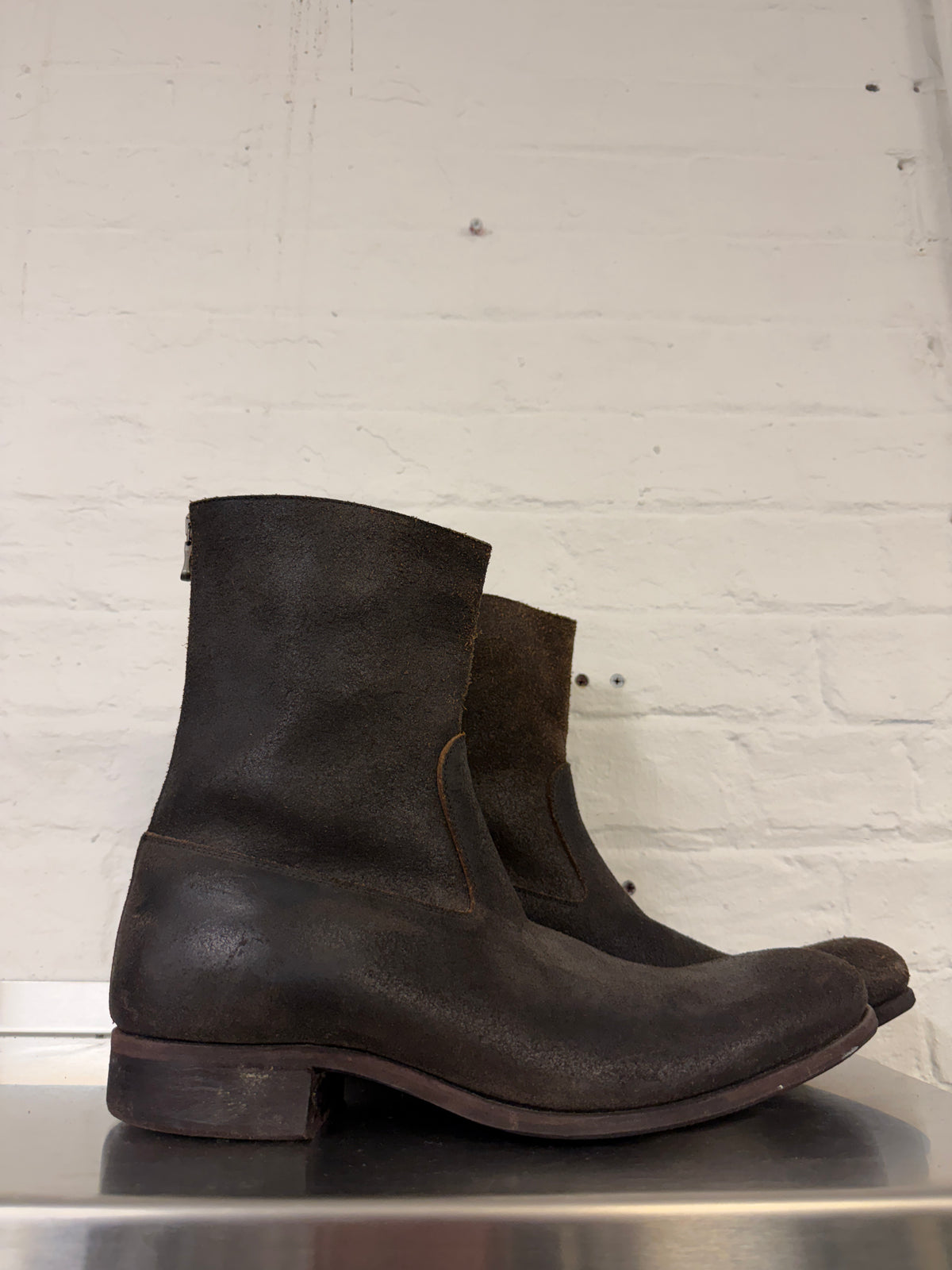 Carpe Diem Reverse Horse Leather Back-Zip Boots (43/44)