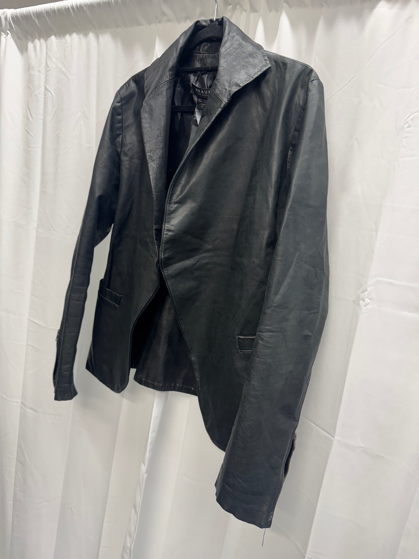 Cedric Jacquemyn hraun textured sheepskin collared leather jacket