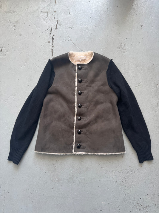 tao cdg shearling knit sleeve buttoned jacket