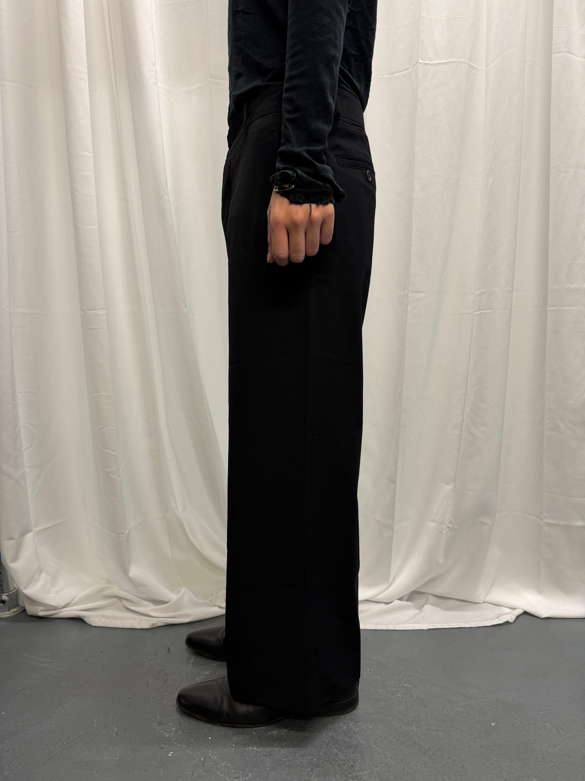 Ann Demeulemeester Black Virgin Wool Tailored Wide Trousers (S)