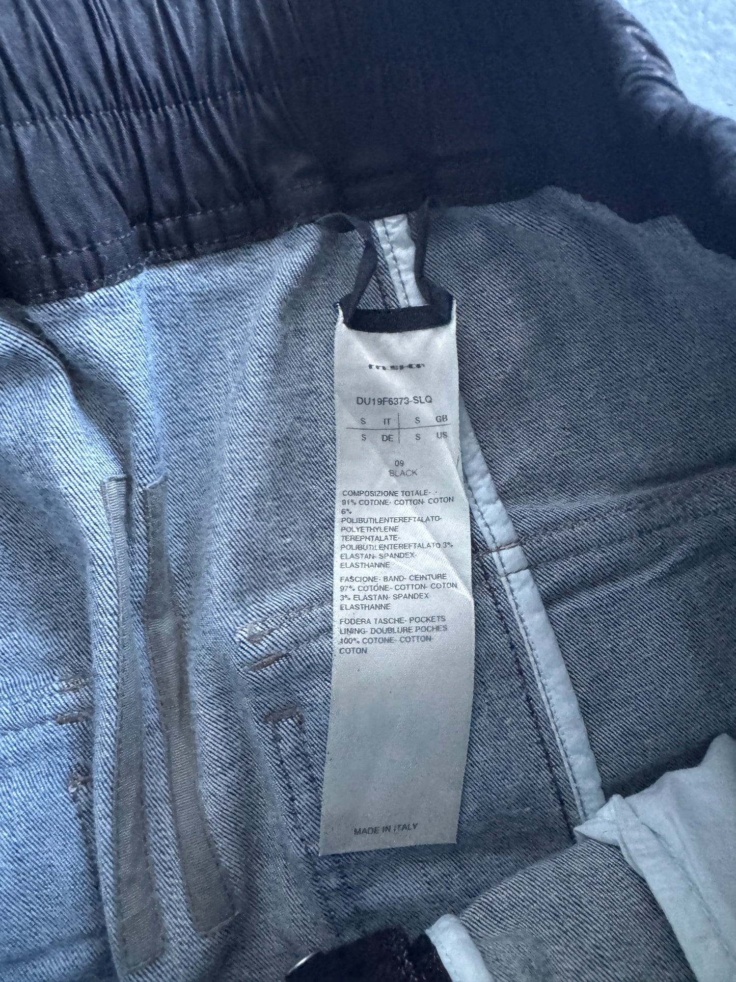 rick owens waxed drop crotch denim trouser