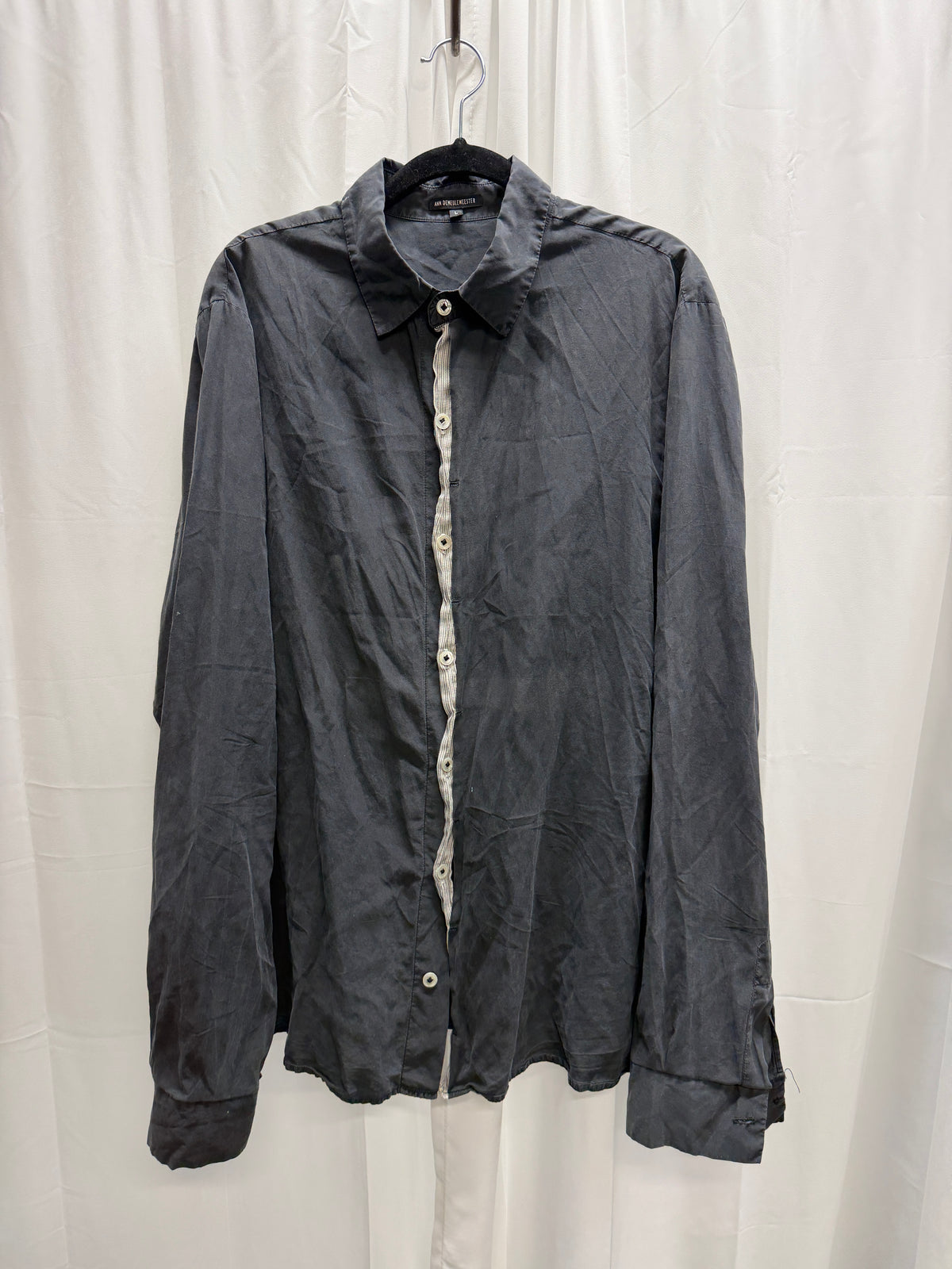 Ann Demeulemeester Silk Shirt with Contrast Hand-Stitched Placket (L)