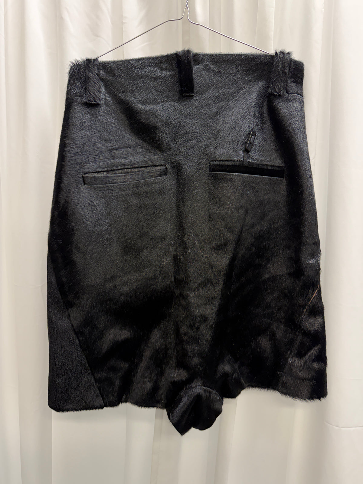 Boris Bidjan Saberi Pony Hair Drop-Crotch Structured Shorts (48)