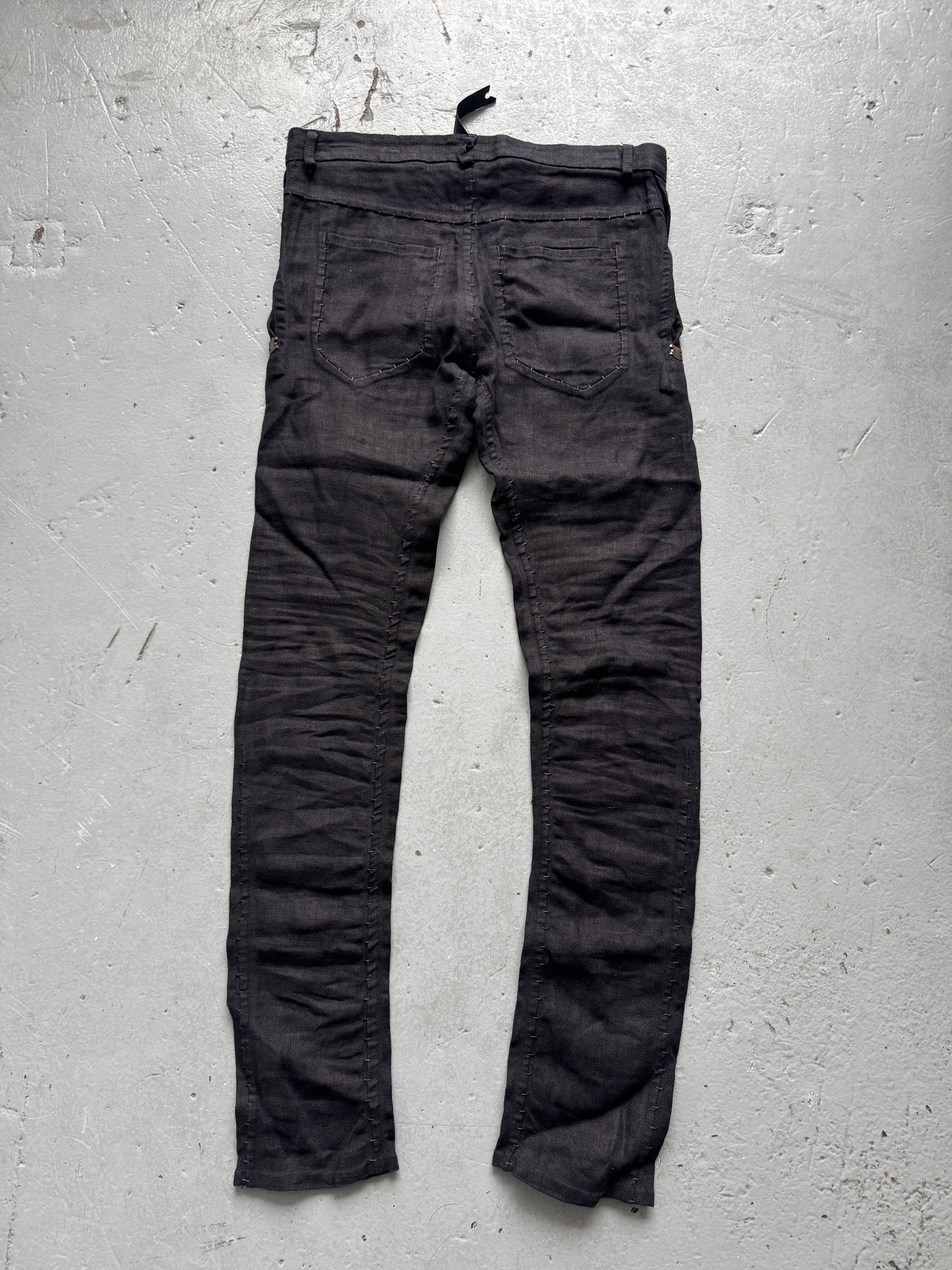 isaac sellam staple stitch metal detail linen twist pants