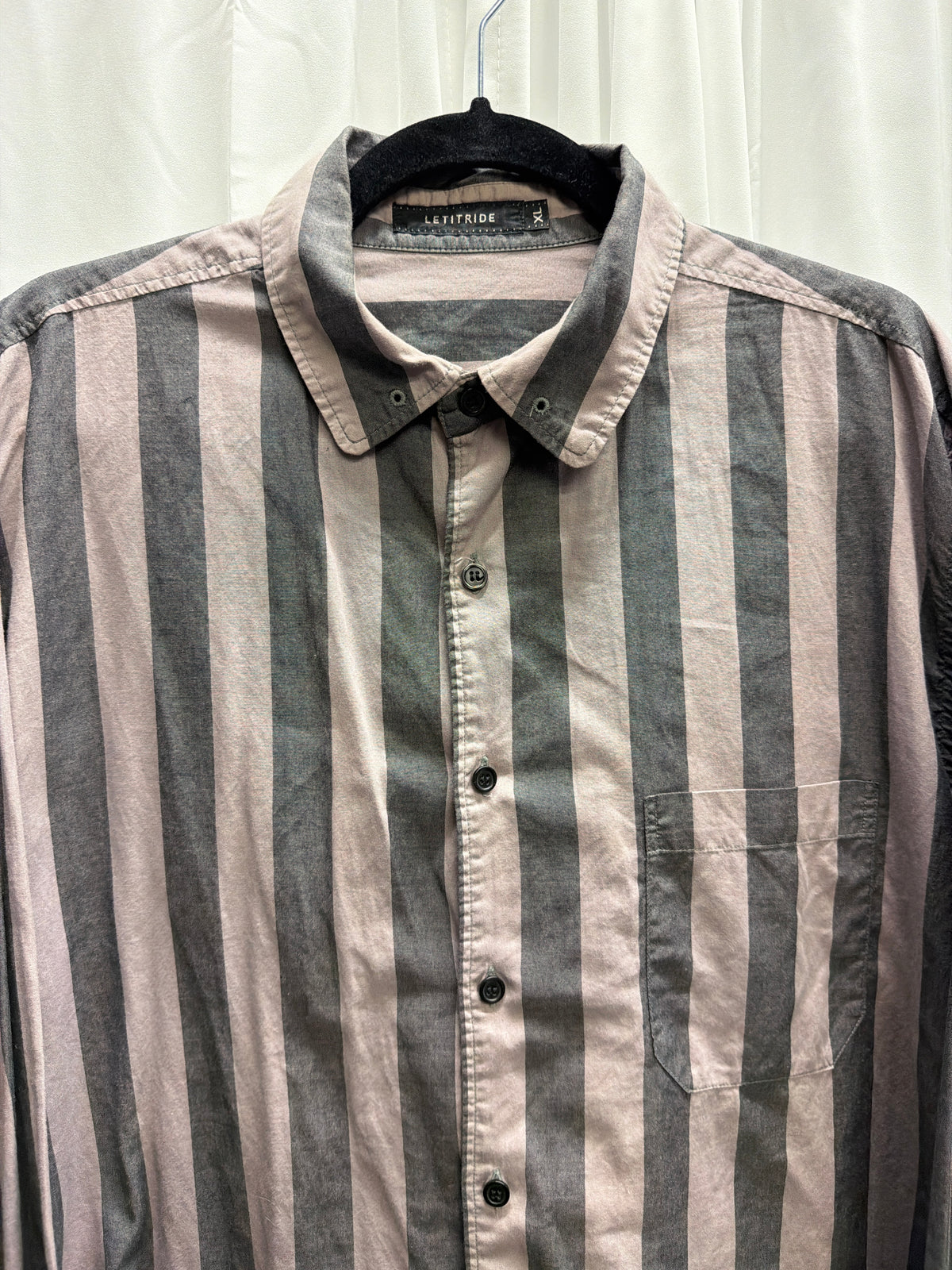 2000s English Brand Shirt — Vertical Stripe Cotton Button-Up (XL)