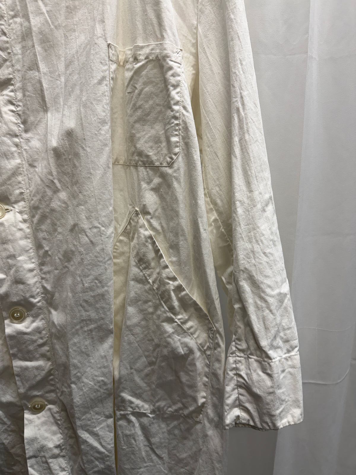 Vintage Cross-Front Buttoned Fencing-Inspired Cotton Lab Coat (M)