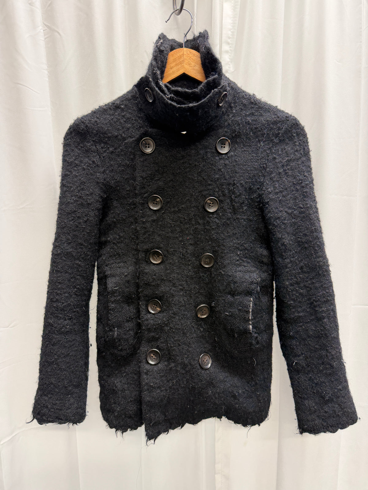 Comme Des Garcons Tricot 00s Boiled Wool High Neck Buttoned Jacket