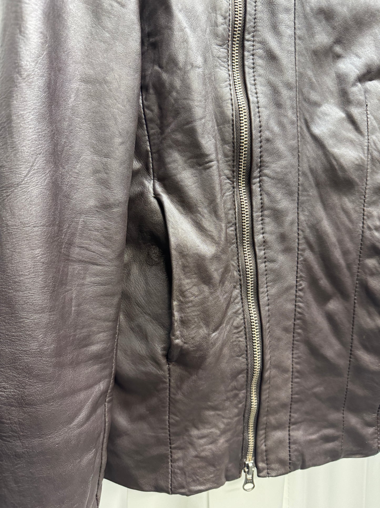 julius leather overlocked asymmetric zipper jacket