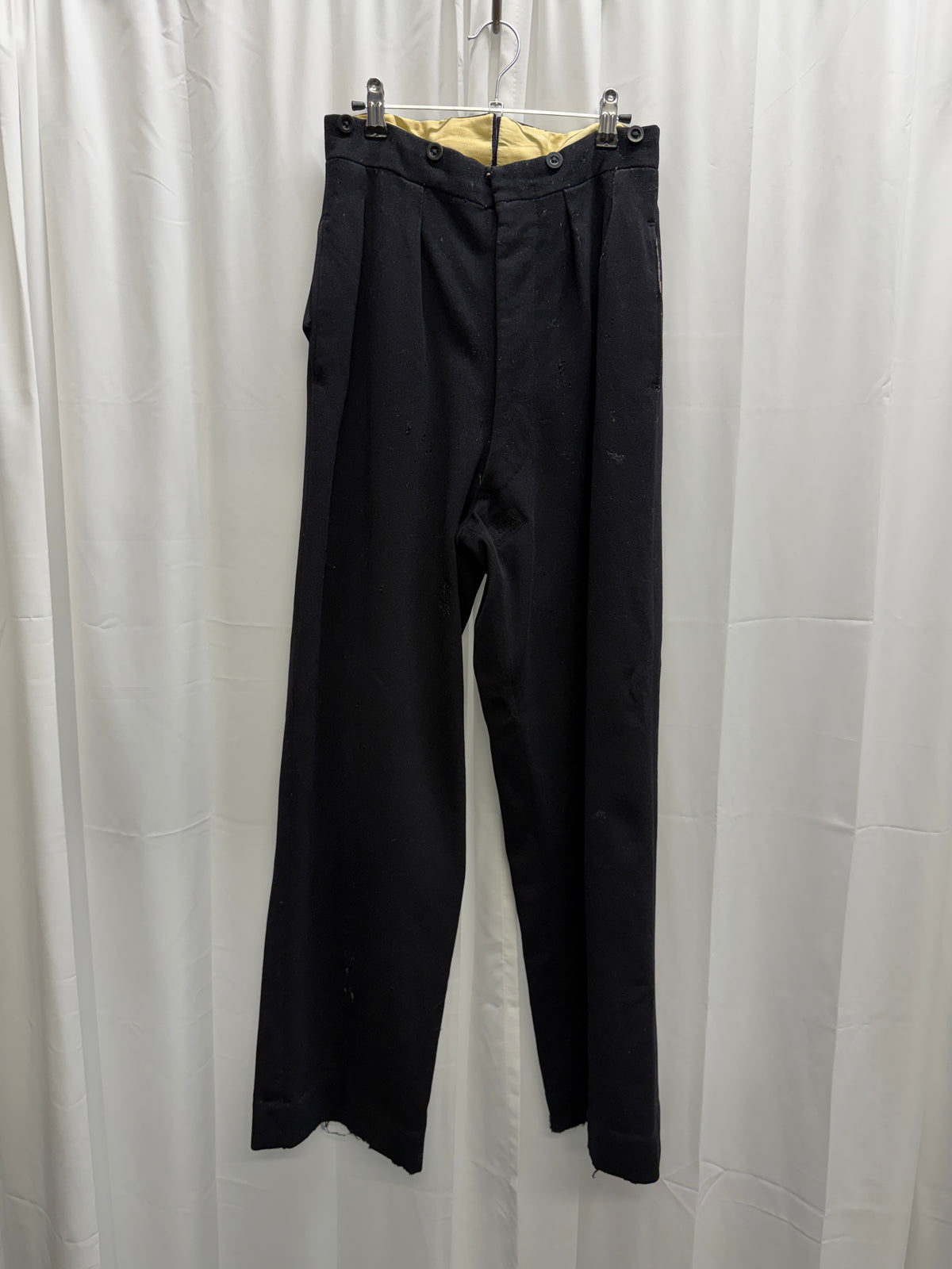 Antique Thrashed/Repaired Wool Wide-Leg Trousers (S)