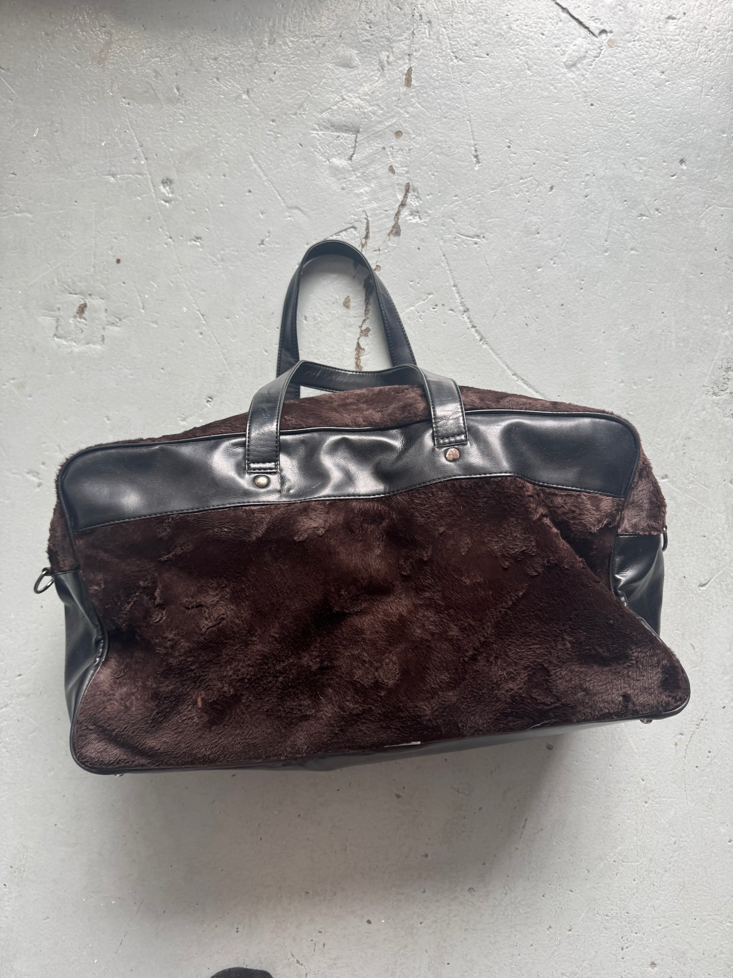 jean colonna faux fur and leather boston bag
