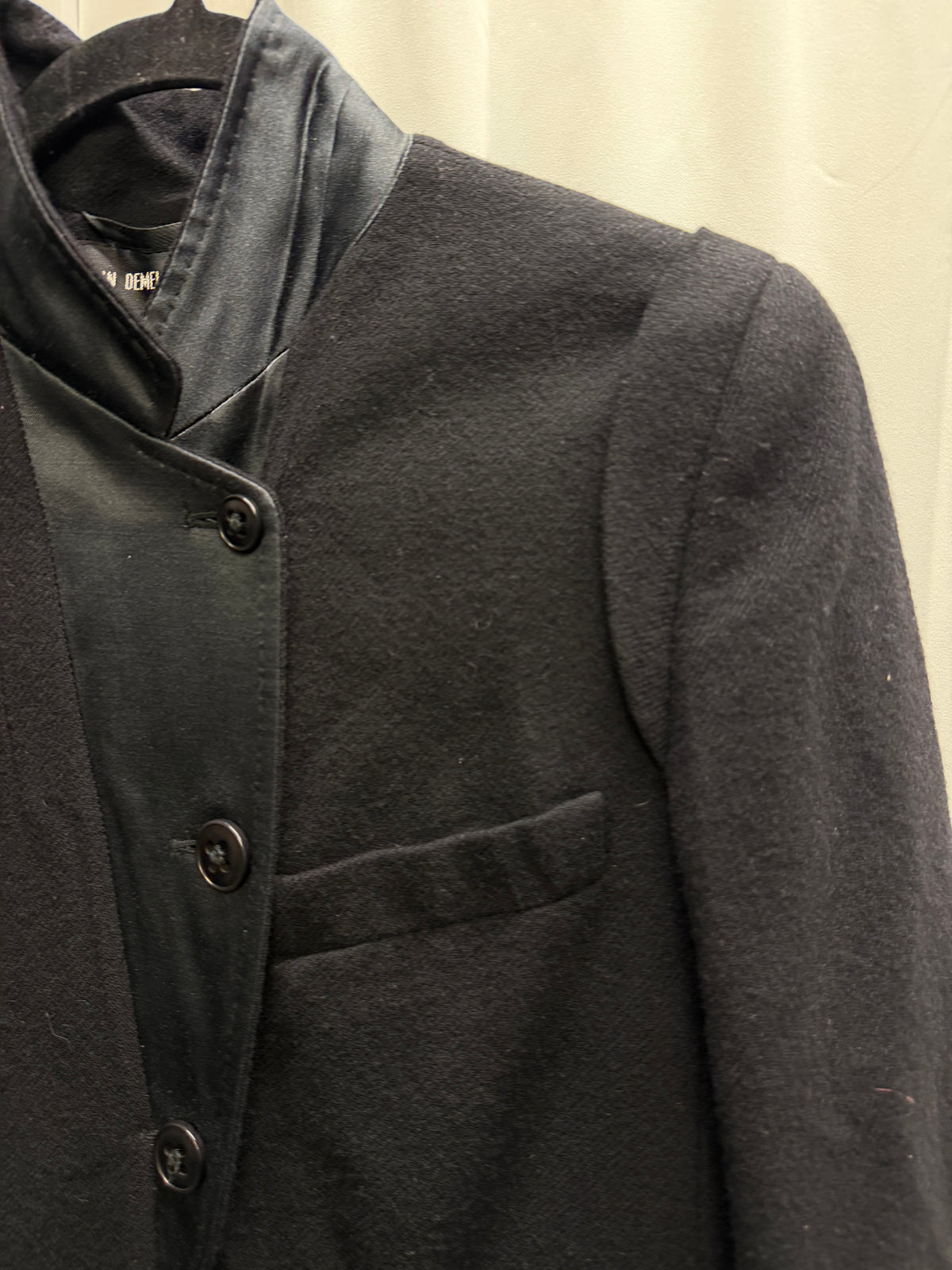 Ann Demeulemeester Early 2000s Satin Trim High Buttoning Wool Coat (S)