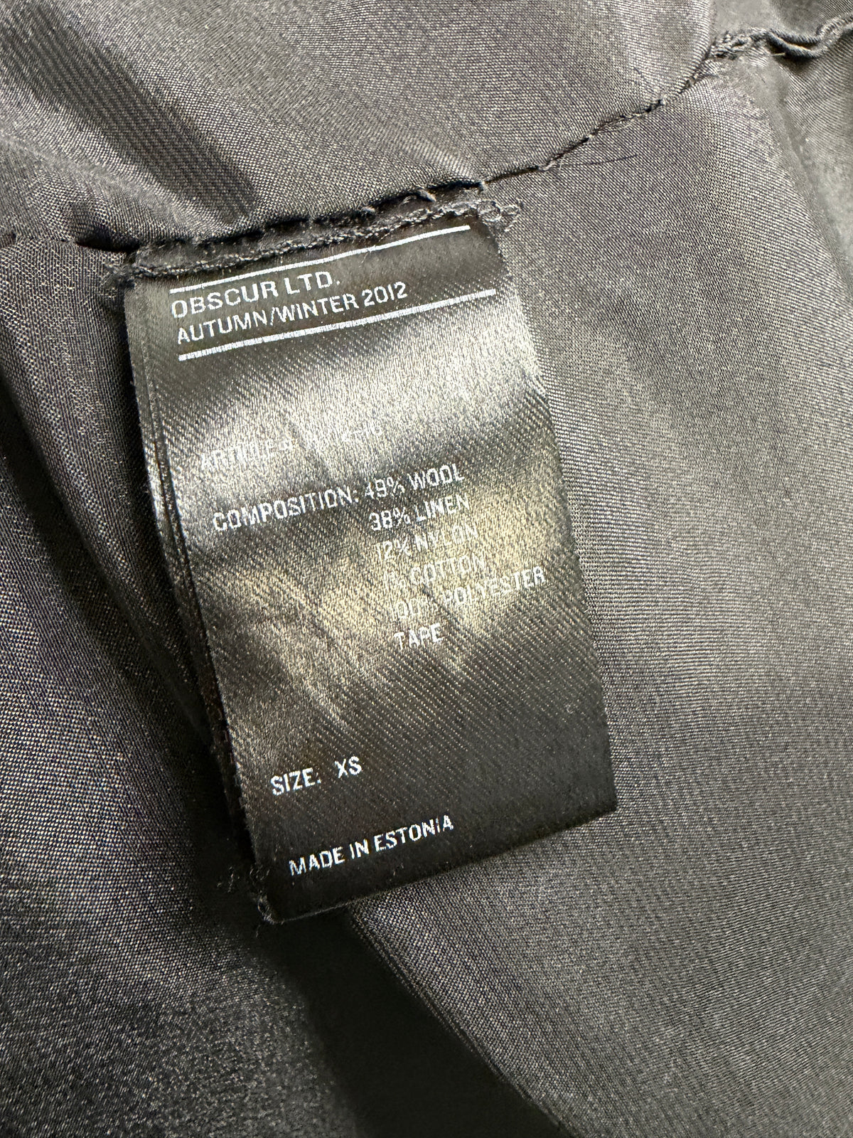 Obscur AW12 ‘Bound’ Heavy Wool Devil Lapel Overlap Coat