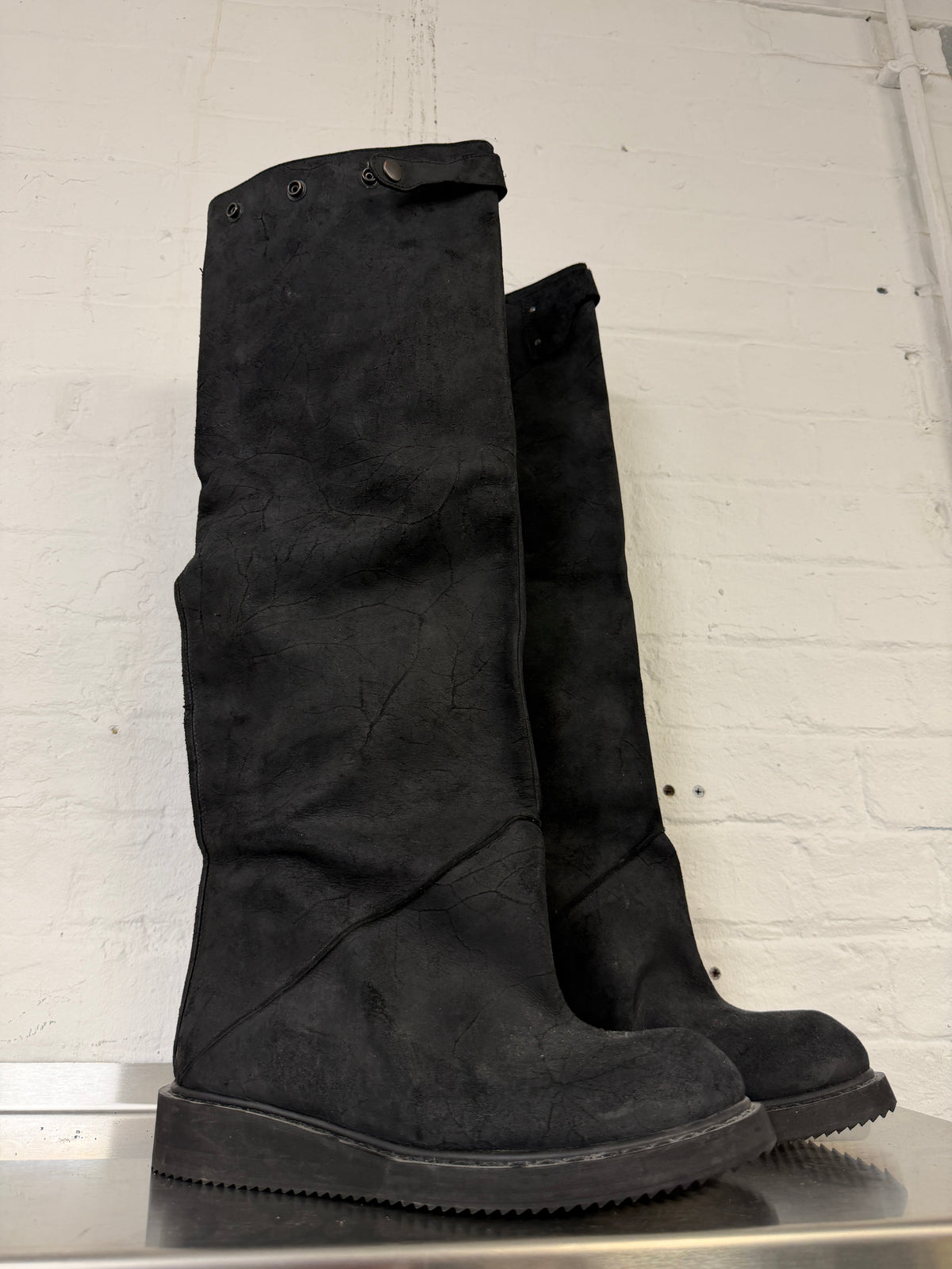 Rick Owens FW08–09 Tall Black Suede Boots (43)