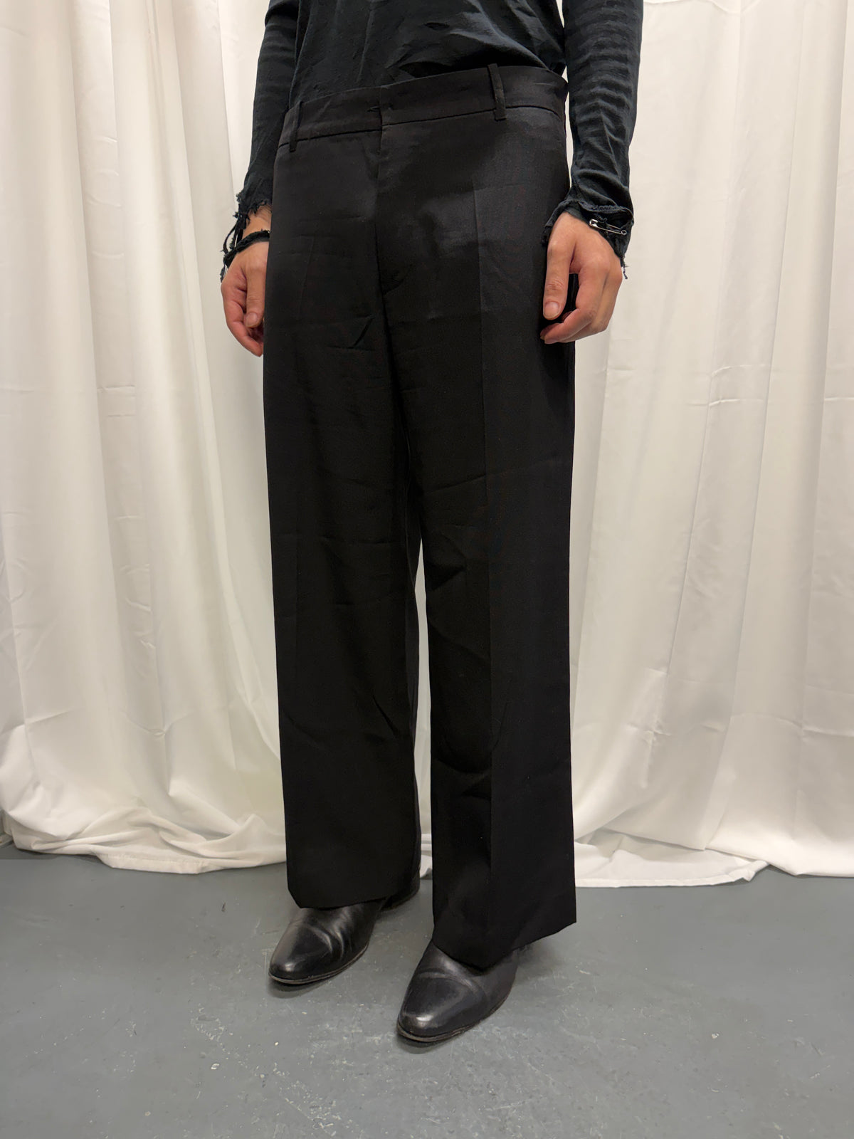 Ann Demeulemeester Black Virgin Wool Tailored Wide Trousers (S)