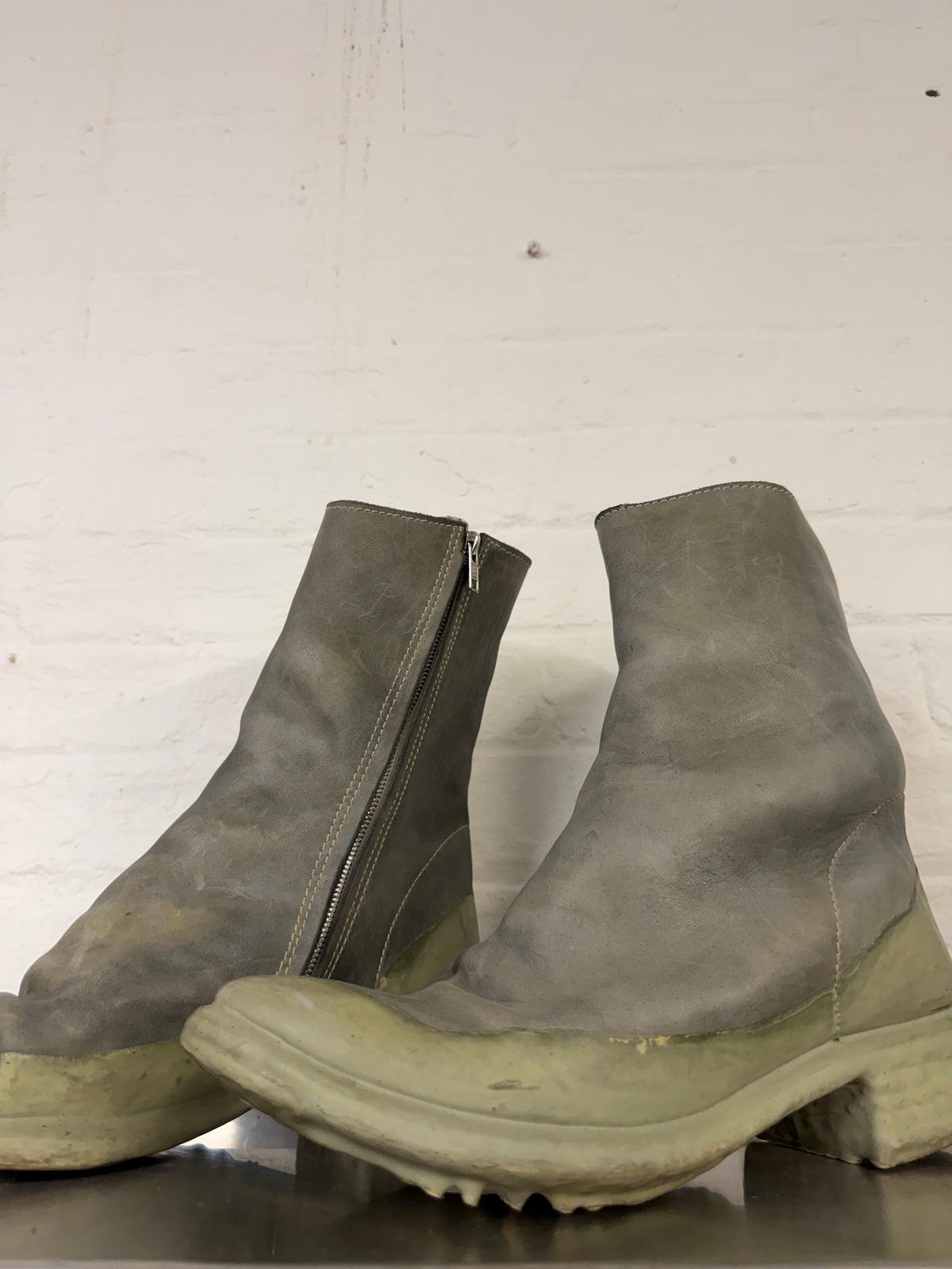 Carol Christian Poell Reverse Leather Side Zip Drip Boots (43)