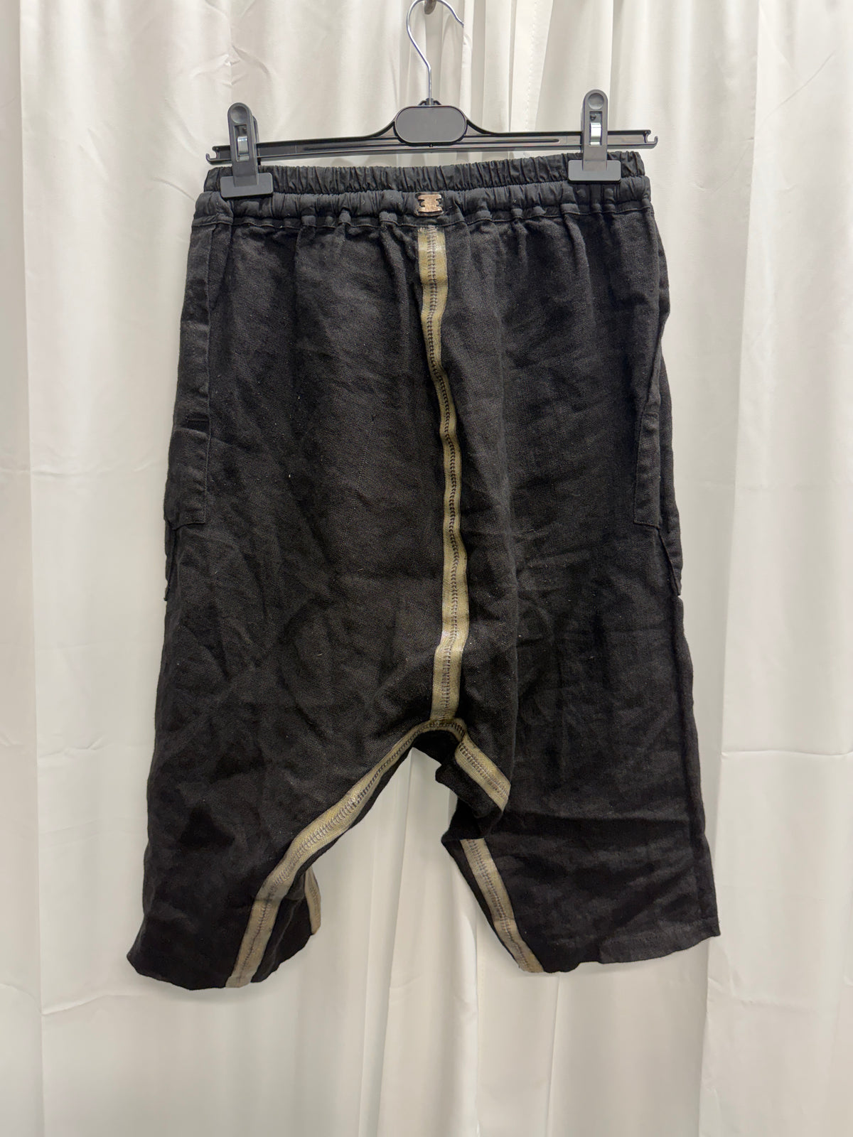 Isaac Sellam Experience Tape Seam Drop Crotch Linen Shorts (S)