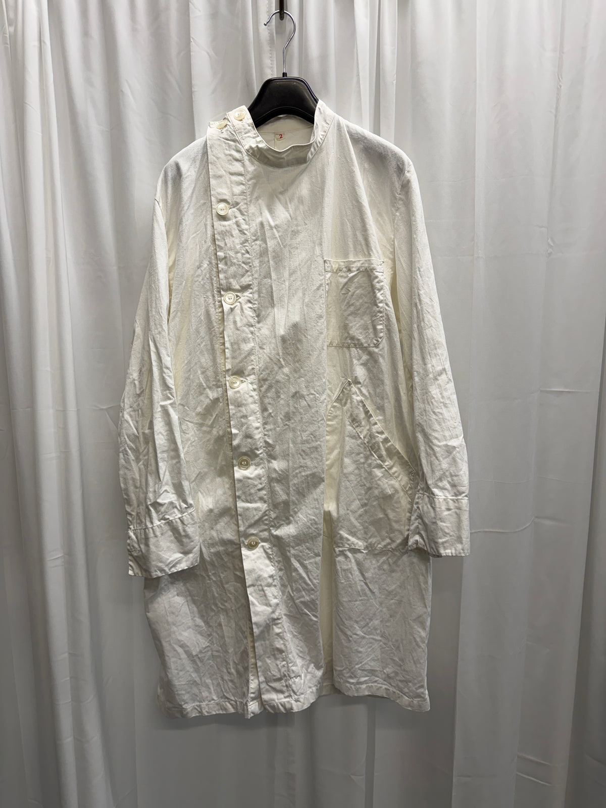 Vintage Cross-Front Buttoned Fencing-Inspired Cotton Lab Coat (M)