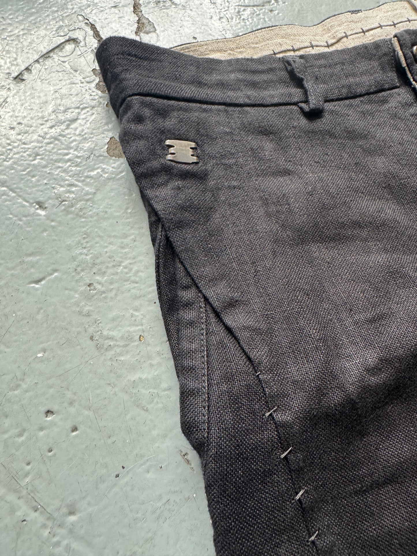 isaac sellam staple stitch metal detail linen twist pants