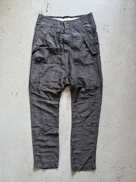 rick owens 2000s linen overlap pocket trouser