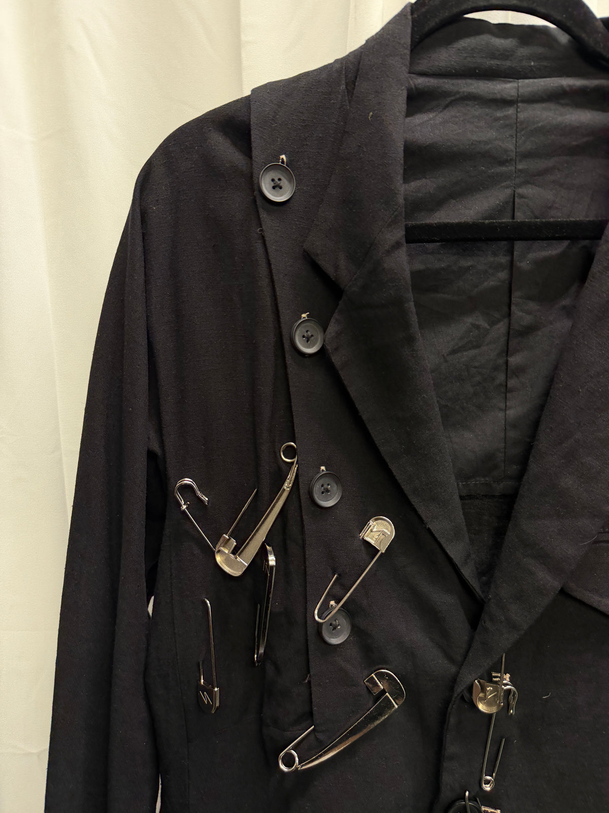 Yohji Yamamoto Pour Homme Cluster Safety Pin Asymmetric Buttoned Blazer (M)