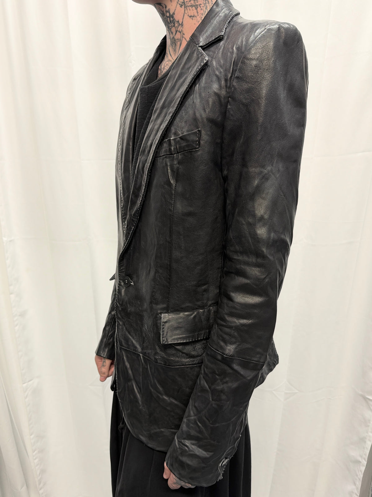 Carol Christian Poell SS06 Male U-Turn LM-2113/L ZAG-PTC/29 Garment-Dyed Leather Scarstitch Blazer (XL)