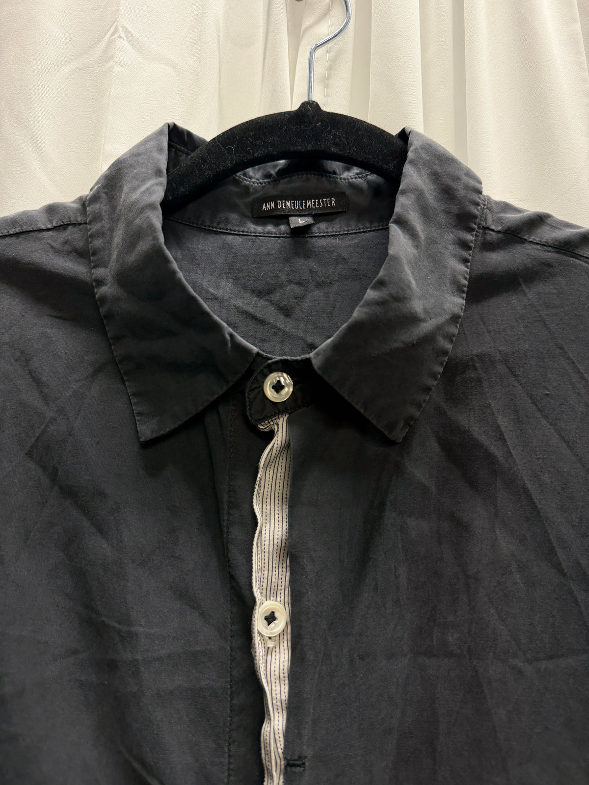 Ann Demeulemeester Silk Shirt with Contrast Hand-Stitched Placket (L)