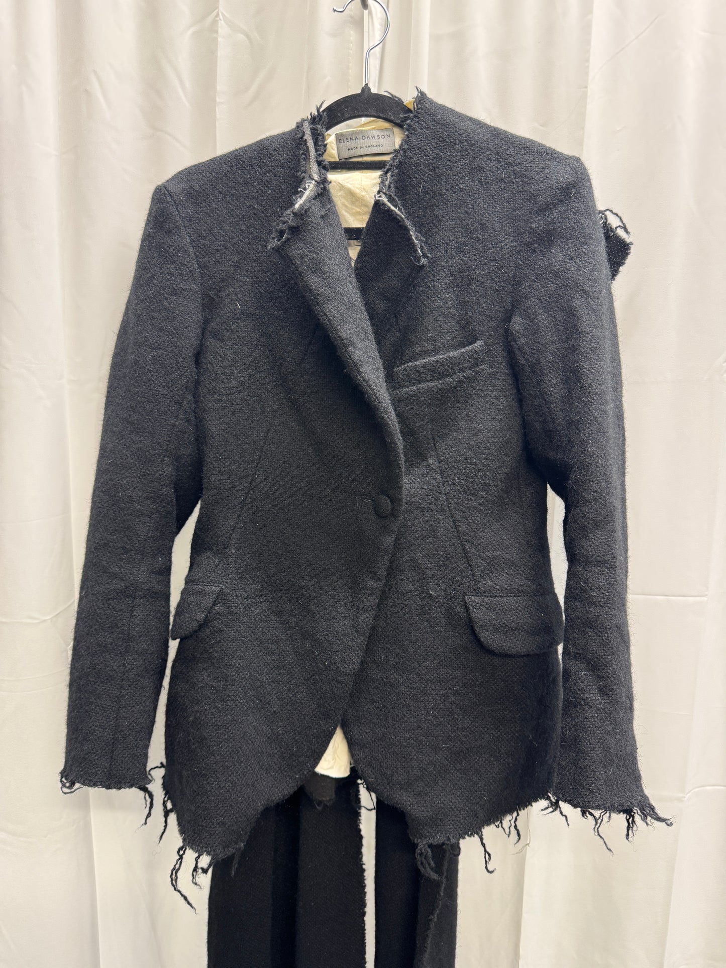 Elena Dawson Raw Wool Scarf Attachment Tailored Blazer