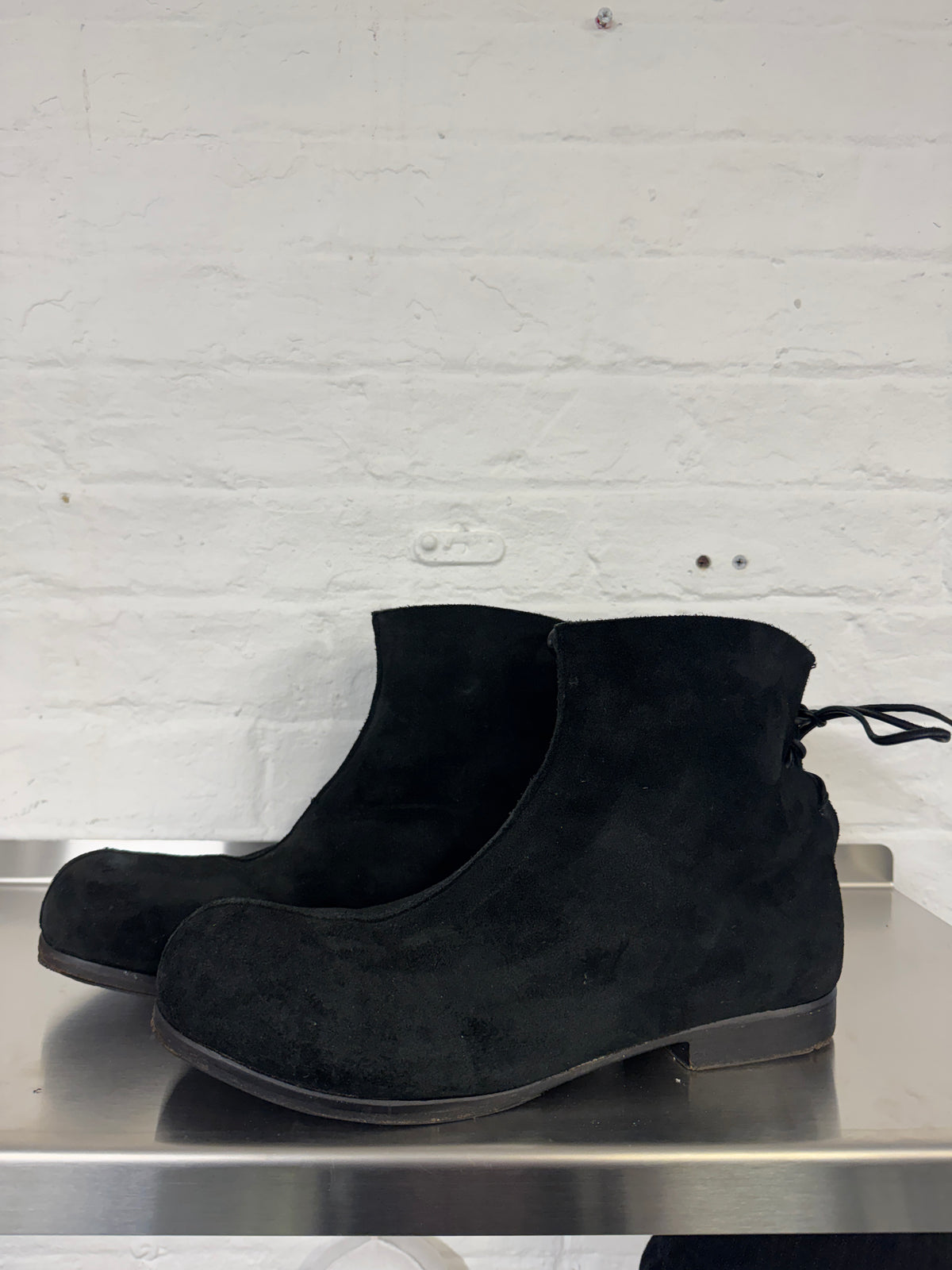 Carpe Diem Suede Backlace Curve Toe Boots