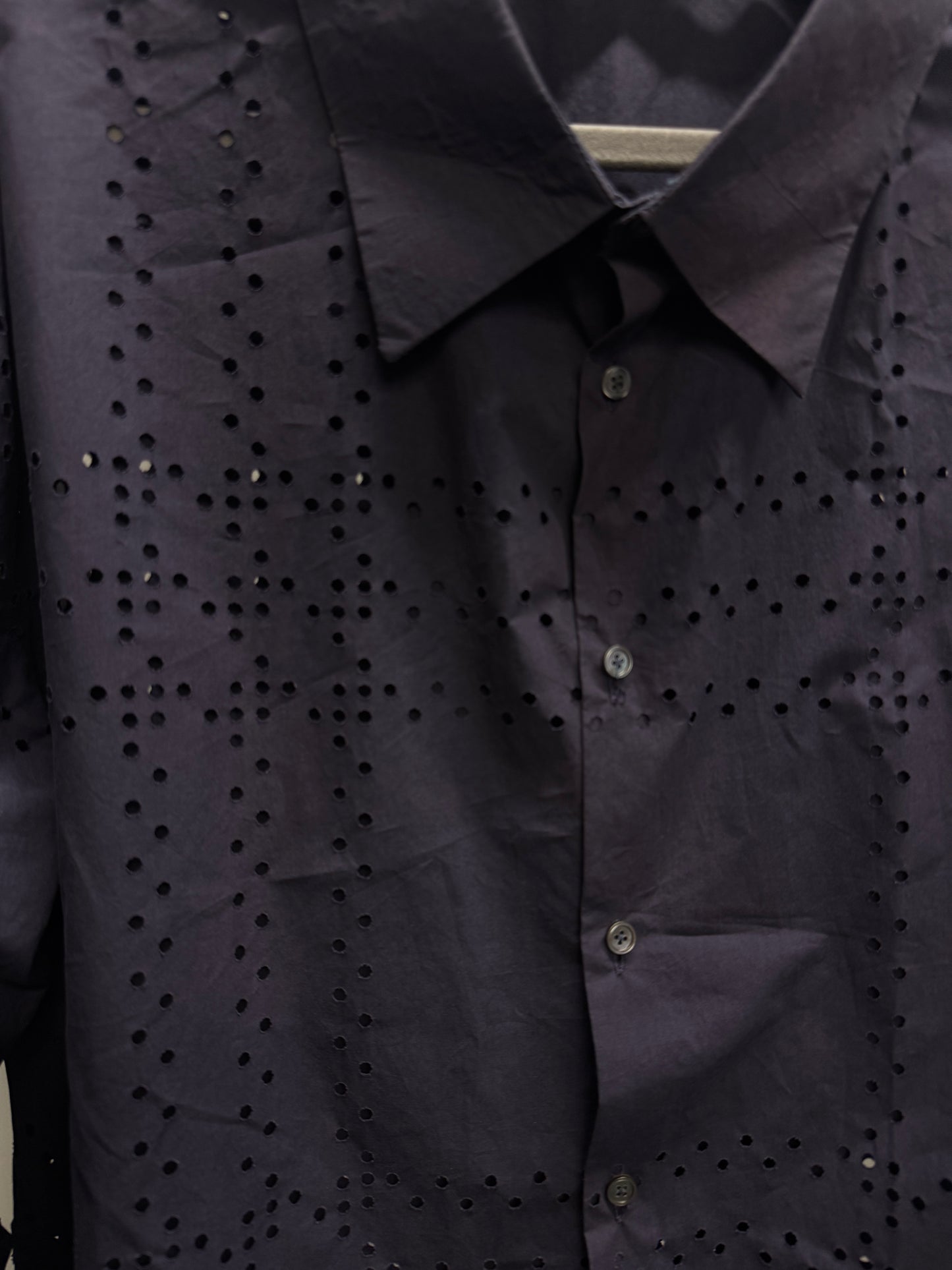Makh Madim Perforated Laser Cut Purple Dress Shirt