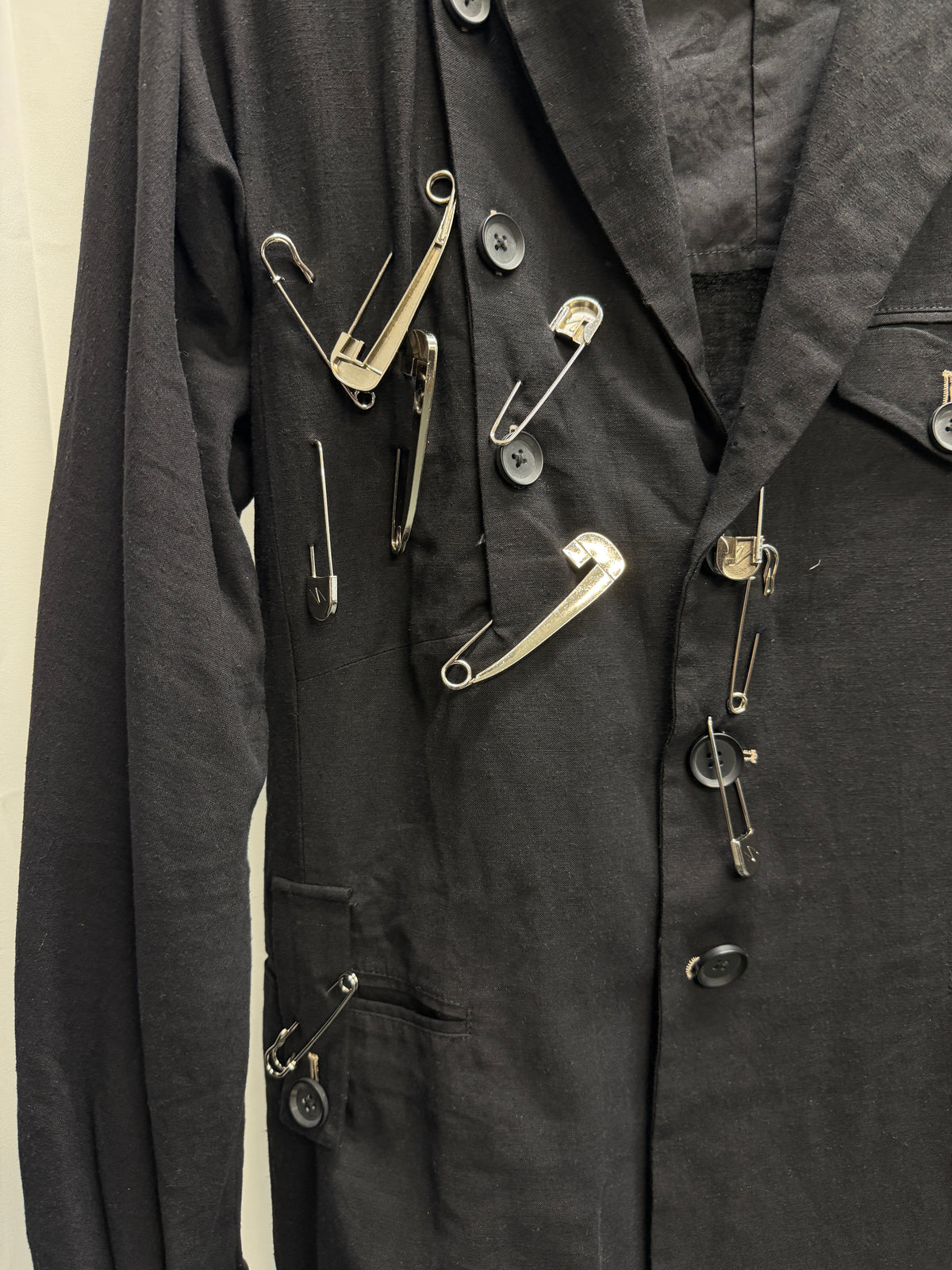 Yohji Yamamoto Pour Homme Cluster Safety Pin Asymmetric Buttoned Blazer (M)