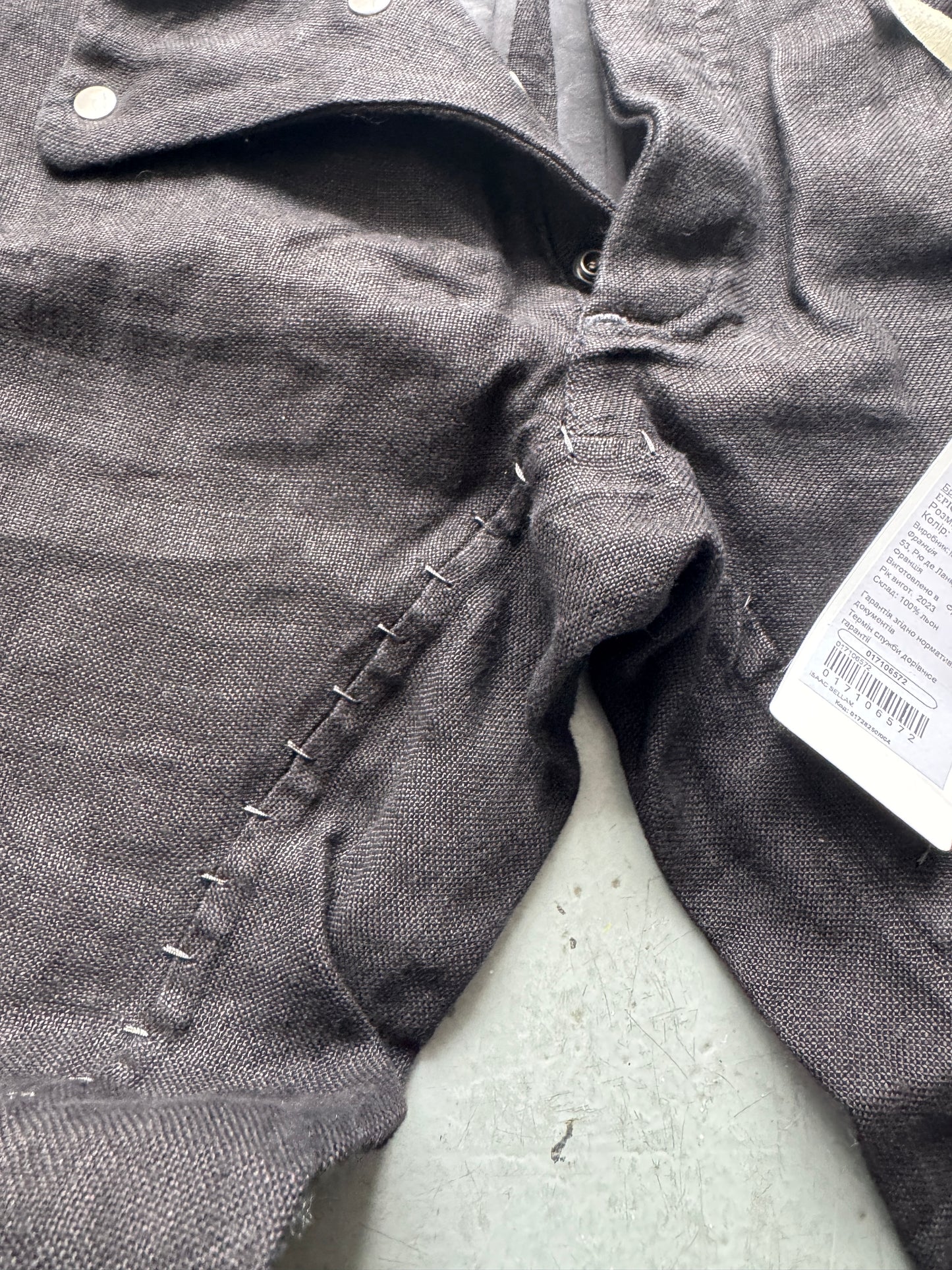 isaac sellam staple stitch metal detail linen twist pants