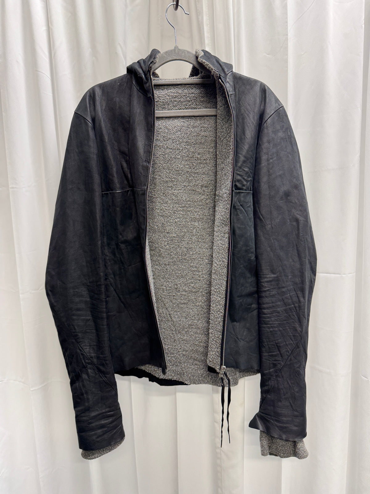 m.a+ Knit-Lined Leather Hooded Aviator Jacket
