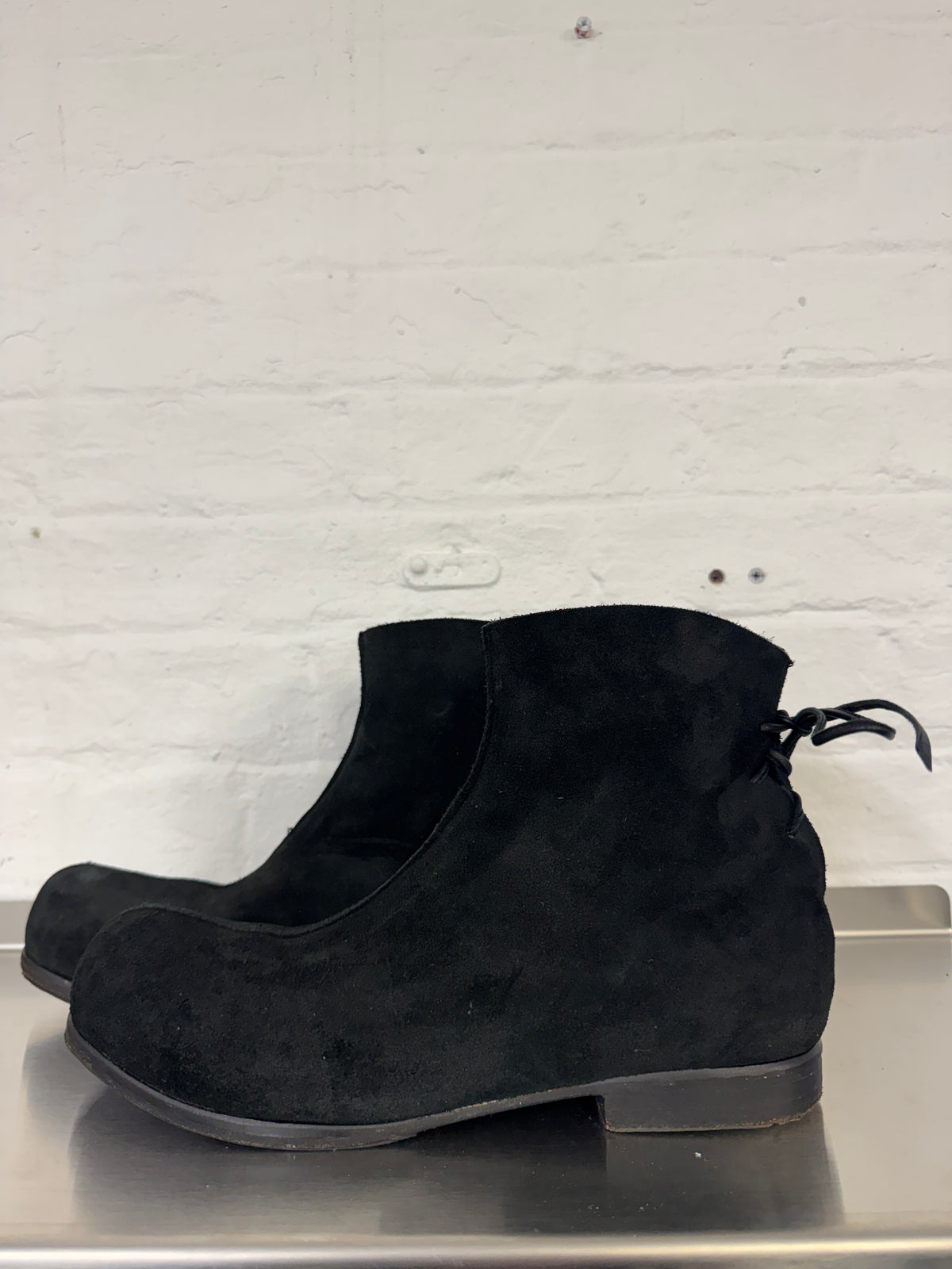 Carpe Diem Suede Backlace Curve Toe Boots
