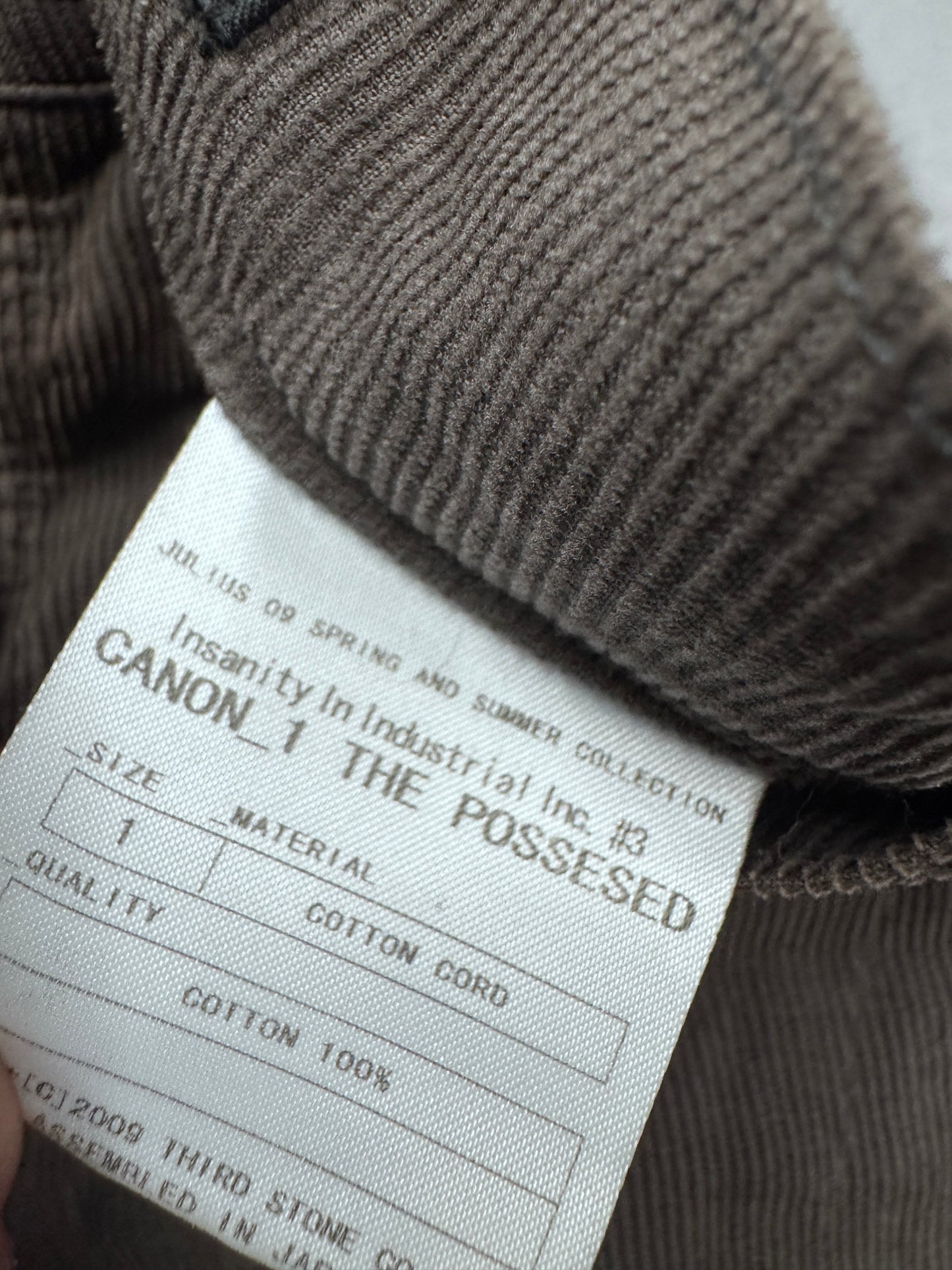 Julius SS09 Corduroy Twist Leg Trouser
